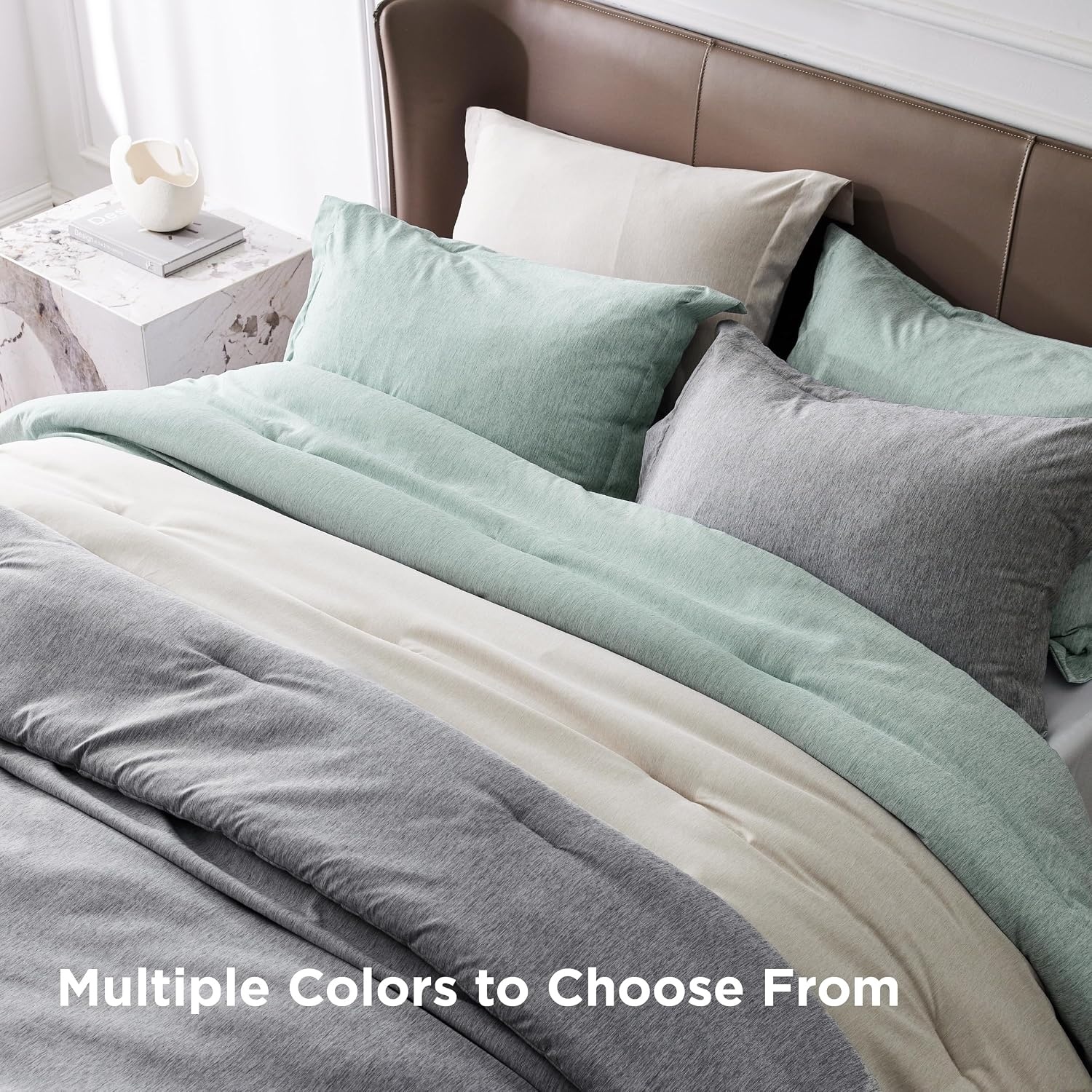 image:imageBedsure Grey Queen Comforter Set Soft Cationic Dyed Bedding Set 3 Pcs Breathable Comfortable for All Season SkinFriendly Melange Home Decor Gift Bed Set Cozy for Bedroom OEKO Modern02 Mint Green Melange