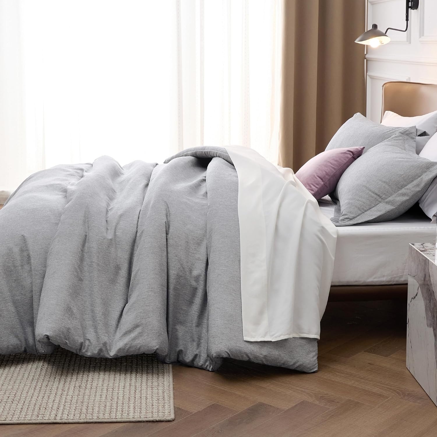 image:imageBedsure Grey Queen Comforter Set Soft Cationic Dyed Bedding Set 3 Pcs Breathable Comfortable for All Season SkinFriendly Melange Home Decor Gift Bed Set Cozy for Bedroom OEKO Modern03 Light Grey Melange