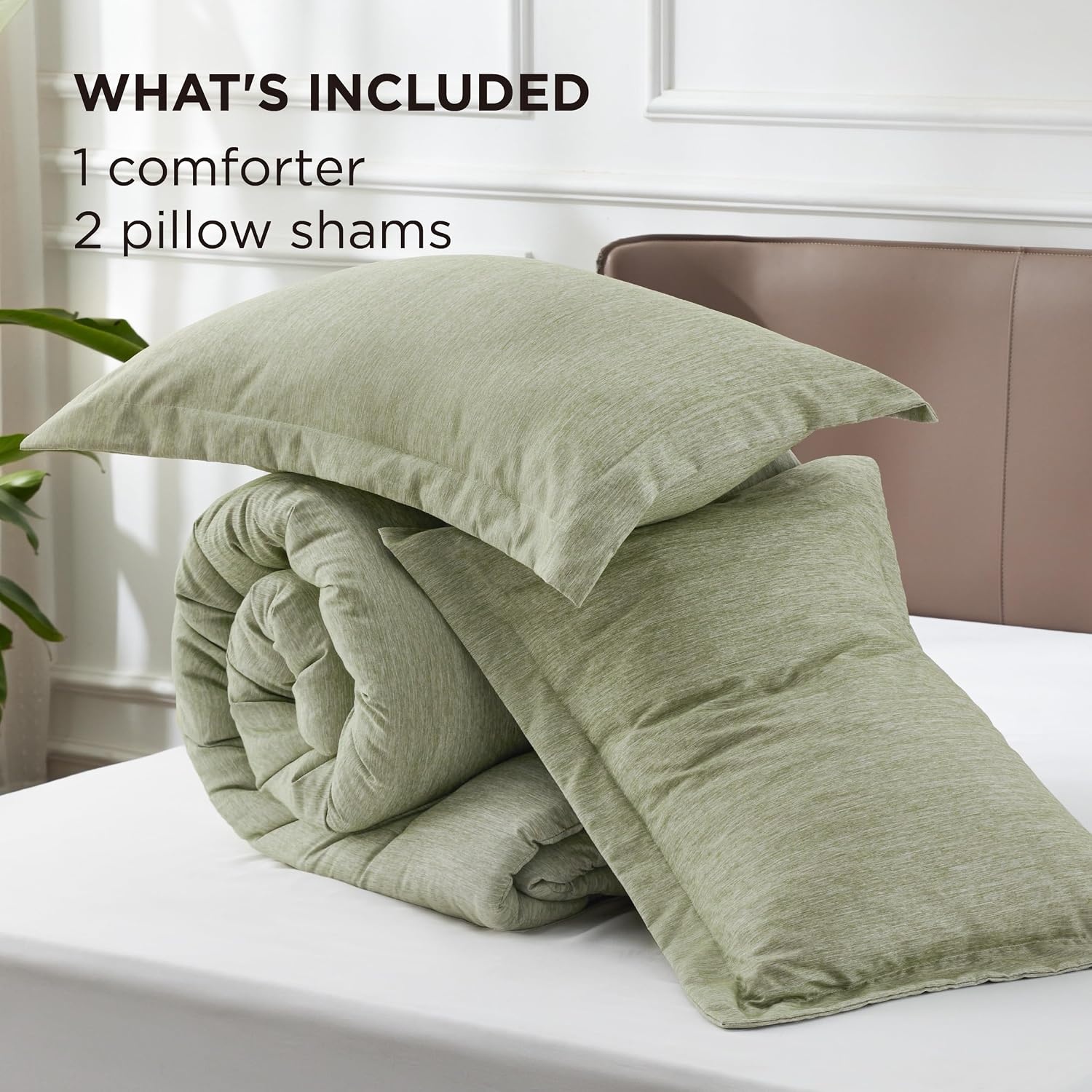 image:imageBedsure Grey Queen Comforter Set Soft Cationic Dyed Bedding Set 3 Pcs Breathable Comfortable for All Season SkinFriendly Melange Home Decor Gift Bed Set Cozy for Bedroom OEKO Modern02 Tea Green Melange