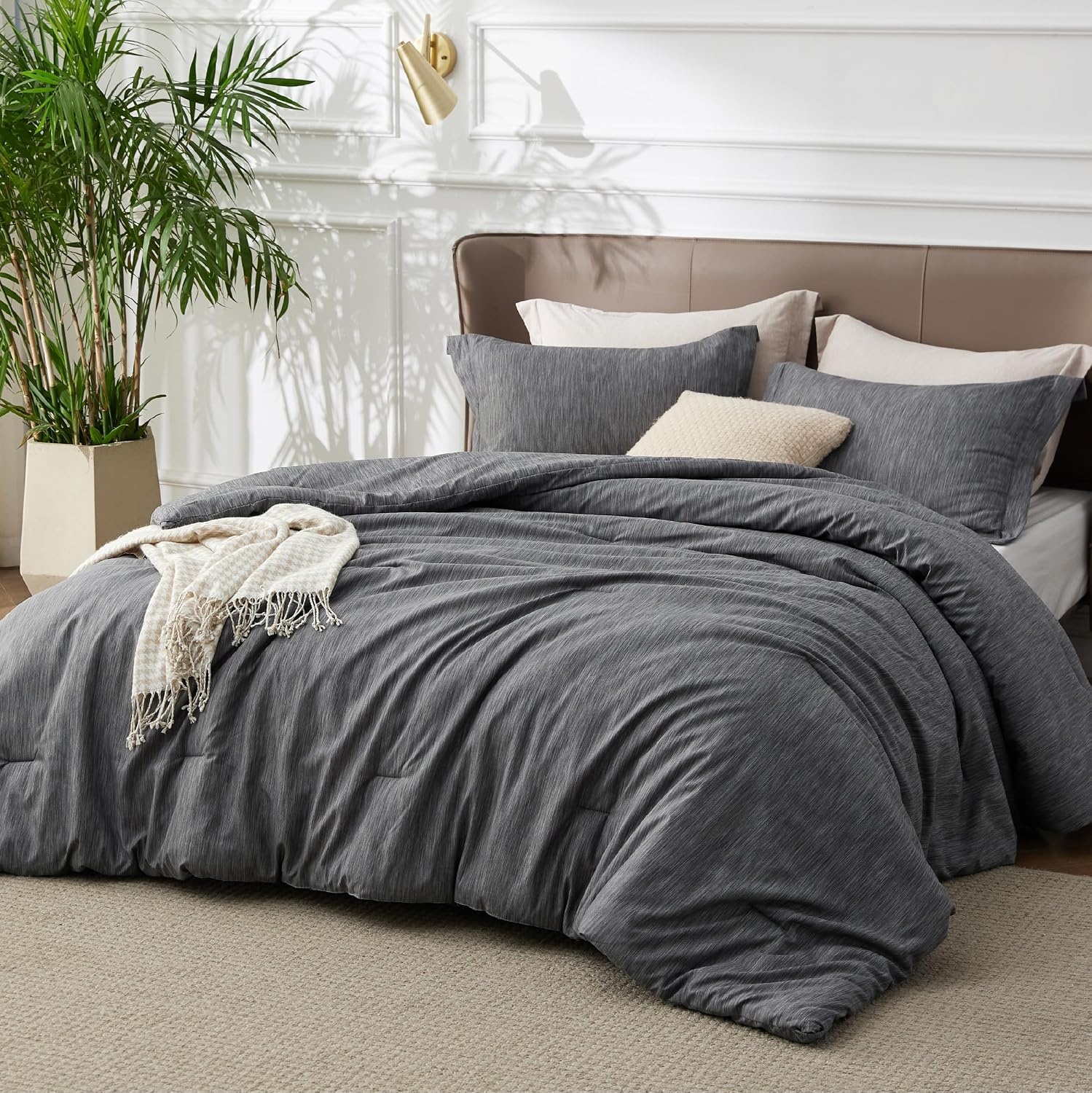 image:imageBedsure Grey Queen Comforter Set Soft Cationic Dyed Bedding Set 3 Pcs Breathable Comfortable for All Season SkinFriendly Melange Home Decor Gift Bed Set Cozy for Bedroom OEKO Modern03 Dark Grey Melange
