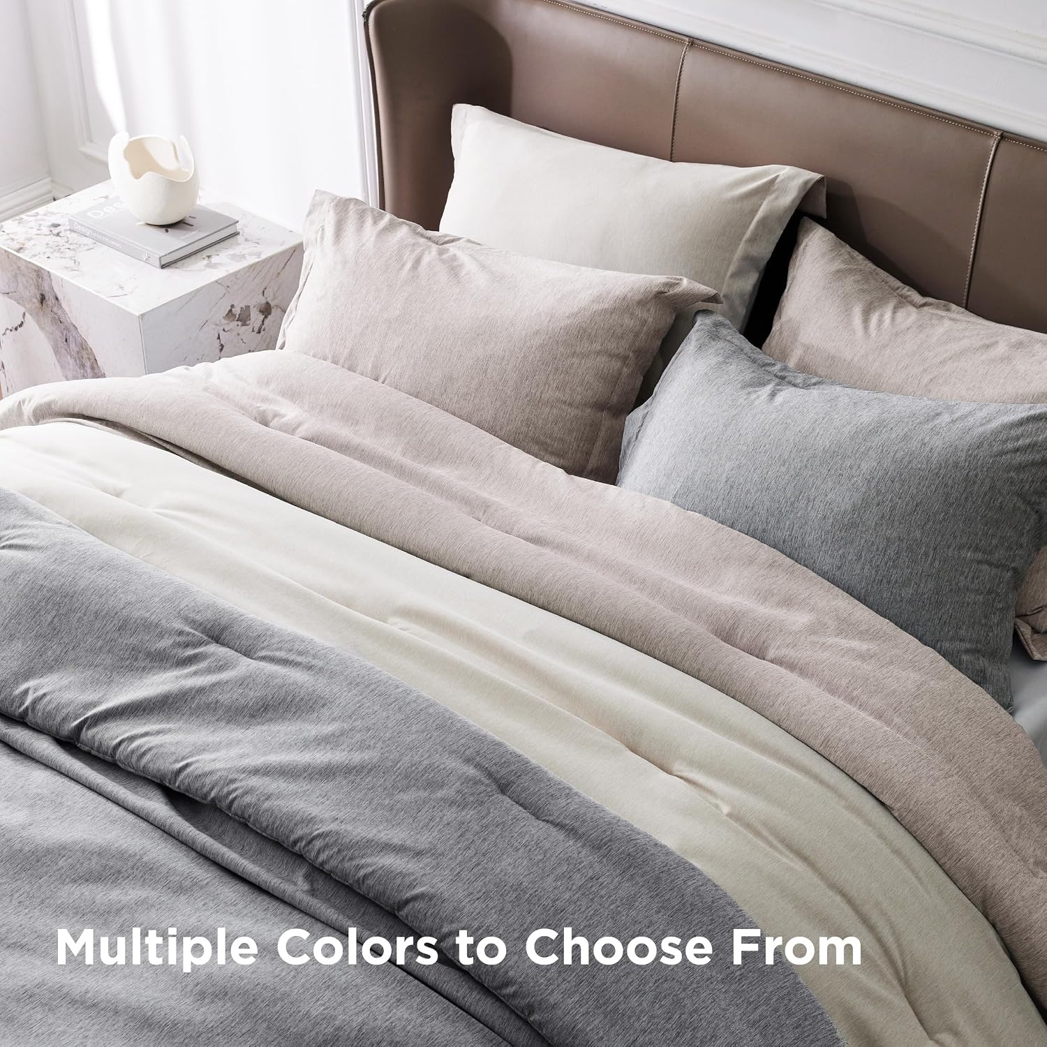 image:imageBedsure Grey Queen Comforter Set Soft Cationic Dyed Bedding Set 3 Pcs Breathable Comfortable for All Season SkinFriendly Melange Home Decor Gift Bed Set Cozy for Bedroom OEKO Modern04 Taupe Melange