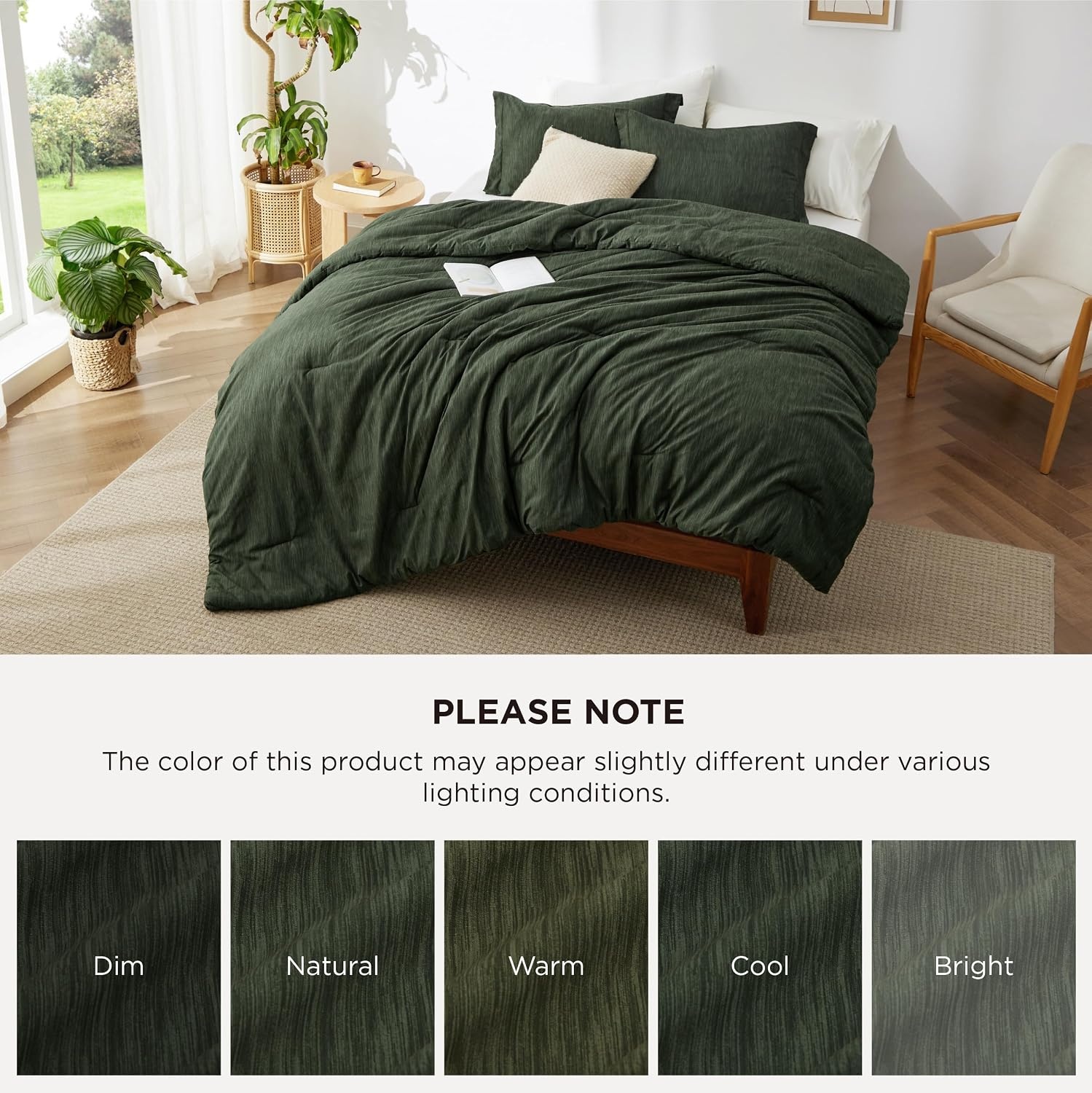 image:imageBedsure Grey Queen Comforter Set Soft Cationic Dyed Bedding Set 3 Pcs Breathable Comfortable for All Season SkinFriendly Melange Home Decor Gift Bed Set Cozy for Bedroom OEKO Modern02 Olive Green Melange