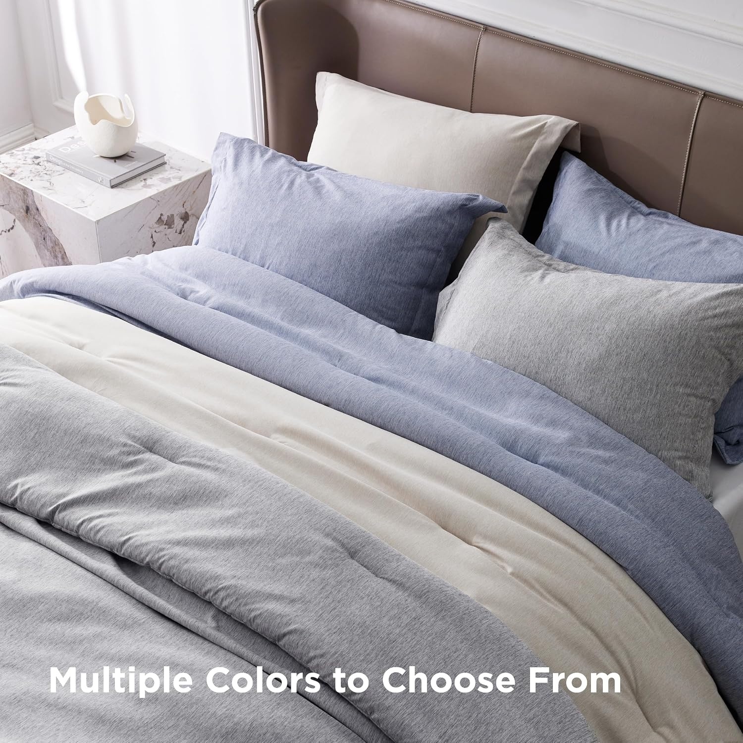 image:imageBedsure Grey Queen Comforter Set Soft Cationic Dyed Bedding Set 3 Pcs Breathable Comfortable for All Season SkinFriendly Melange Home Decor Gift Bed Set Cozy for Bedroom OEKO Modern05 Dusty Blue Melange