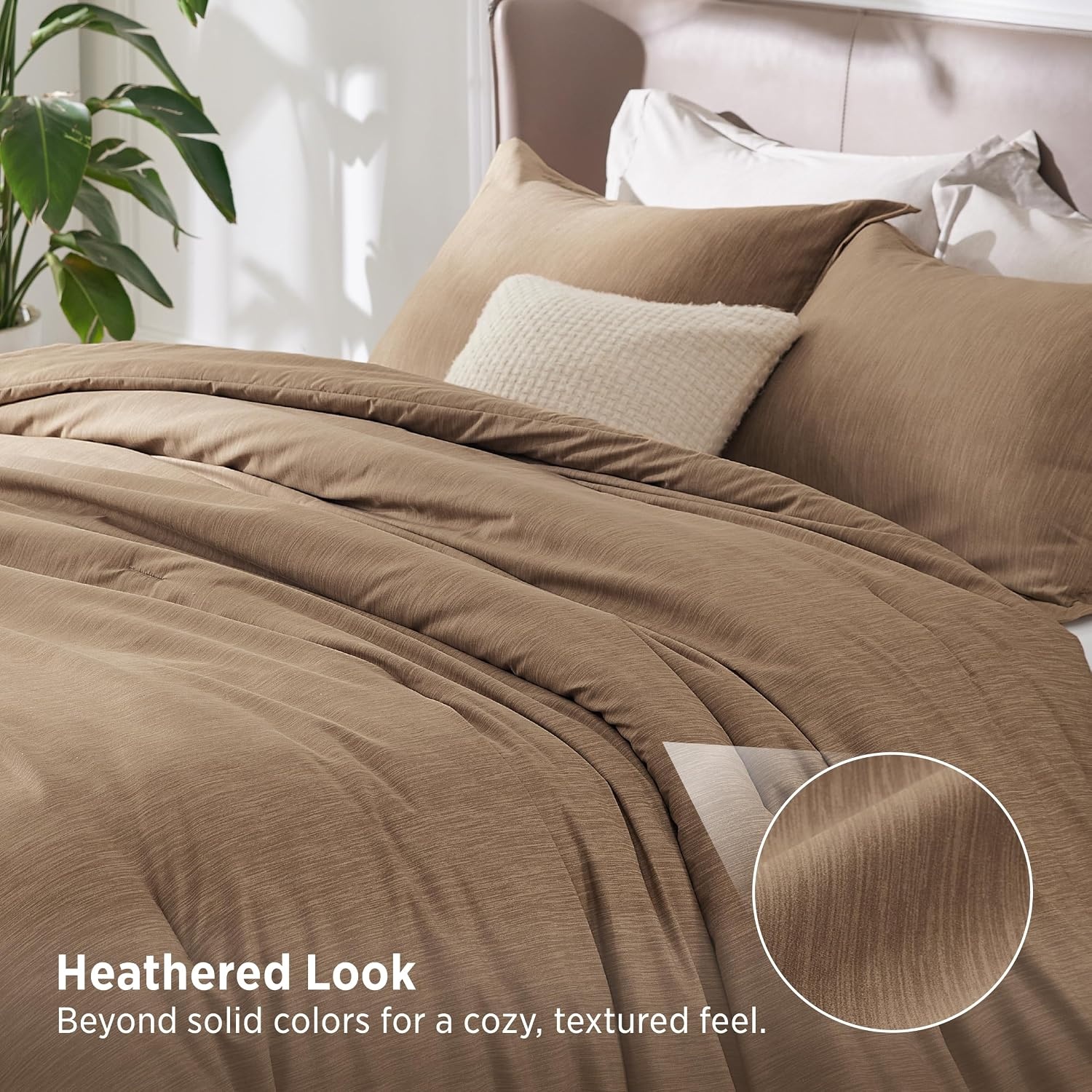 image:imageBedsure Grey Queen Comforter Set Soft Cationic Dyed Bedding Set 3 Pcs Breathable Comfortable for All Season SkinFriendly Melange Home Decor Gift Bed Set Cozy for Bedroom OEKO Modern04 Brown Melange