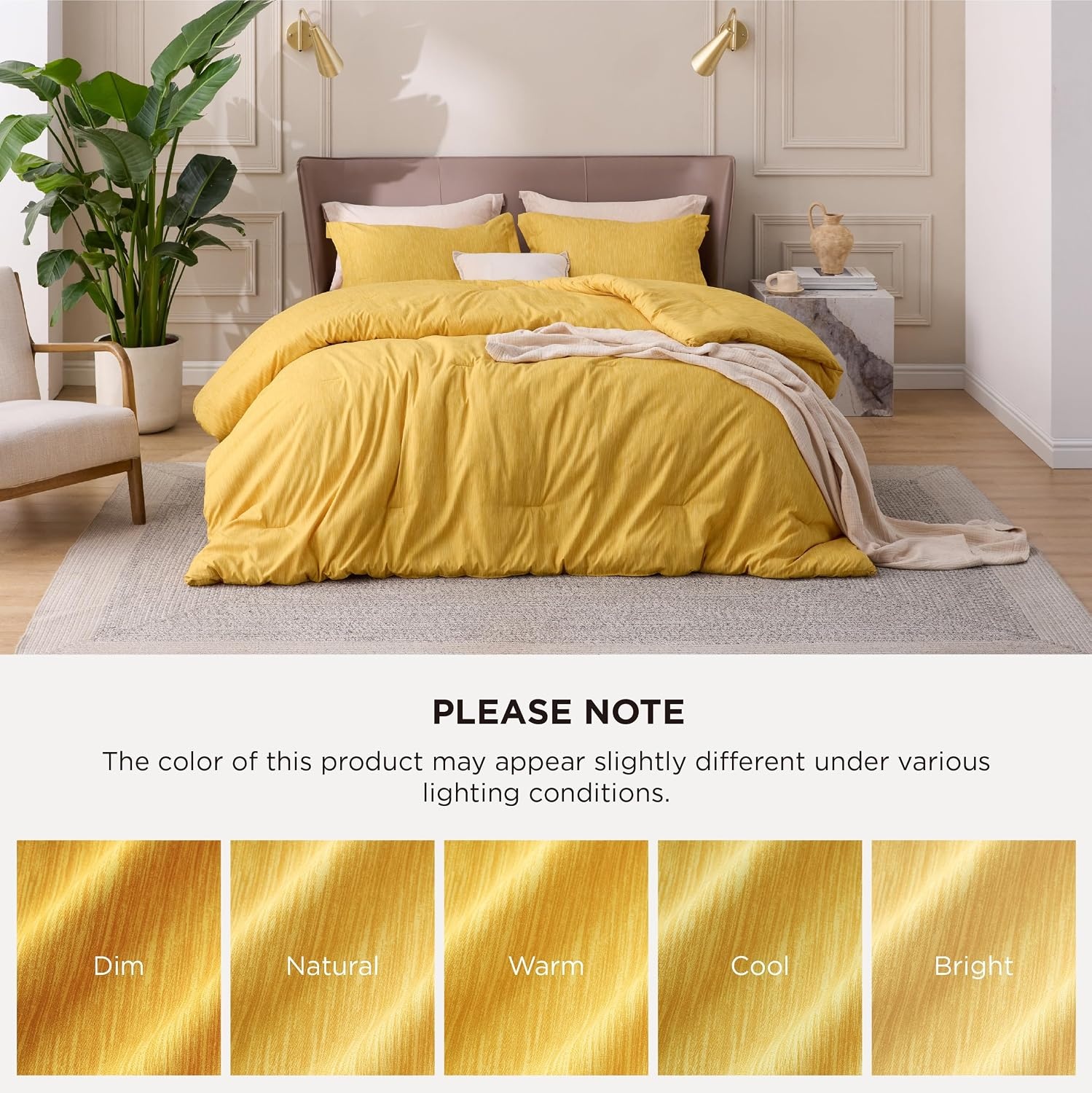 image:imageBedsure Grey Queen Comforter Set Soft Cationic Dyed Bedding Set 3 Pcs Breathable Comfortable for All Season SkinFriendly Melange Home Decor Gift Bed Set Cozy for Bedroom OEKO Modern09 Yellow Melange