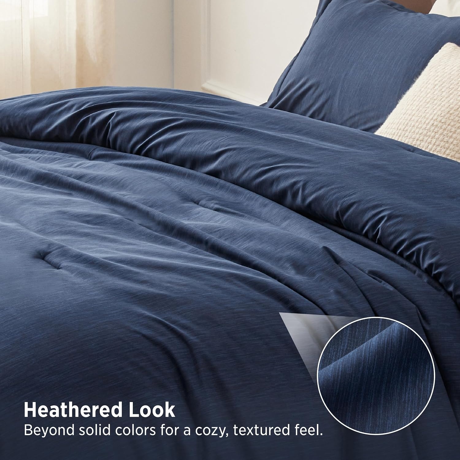 image:imageBedsure Grey Queen Comforter Set Soft Cationic Dyed Bedding Set 3 Pcs Breathable Comfortable for All Season SkinFriendly Melange Home Decor Gift Bed Set Cozy for Bedroom OEKO Modern05 Navy Melange