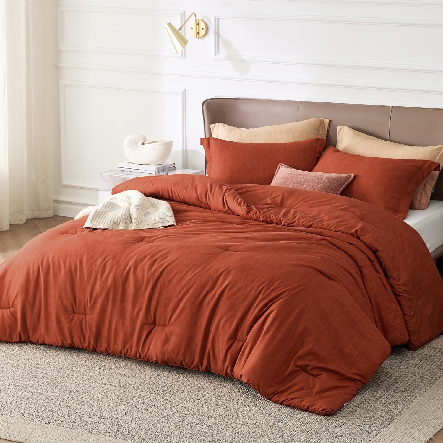 image:imageBedsure Grey Queen Comforter Set Soft Cationic Dyed Bedding Set 3 Pcs Breathable Comfortable for All Season SkinFriendly Melange Home Decor Gift Bed Set Cozy for Bedroom OEKO Modern08 Orange Melange
