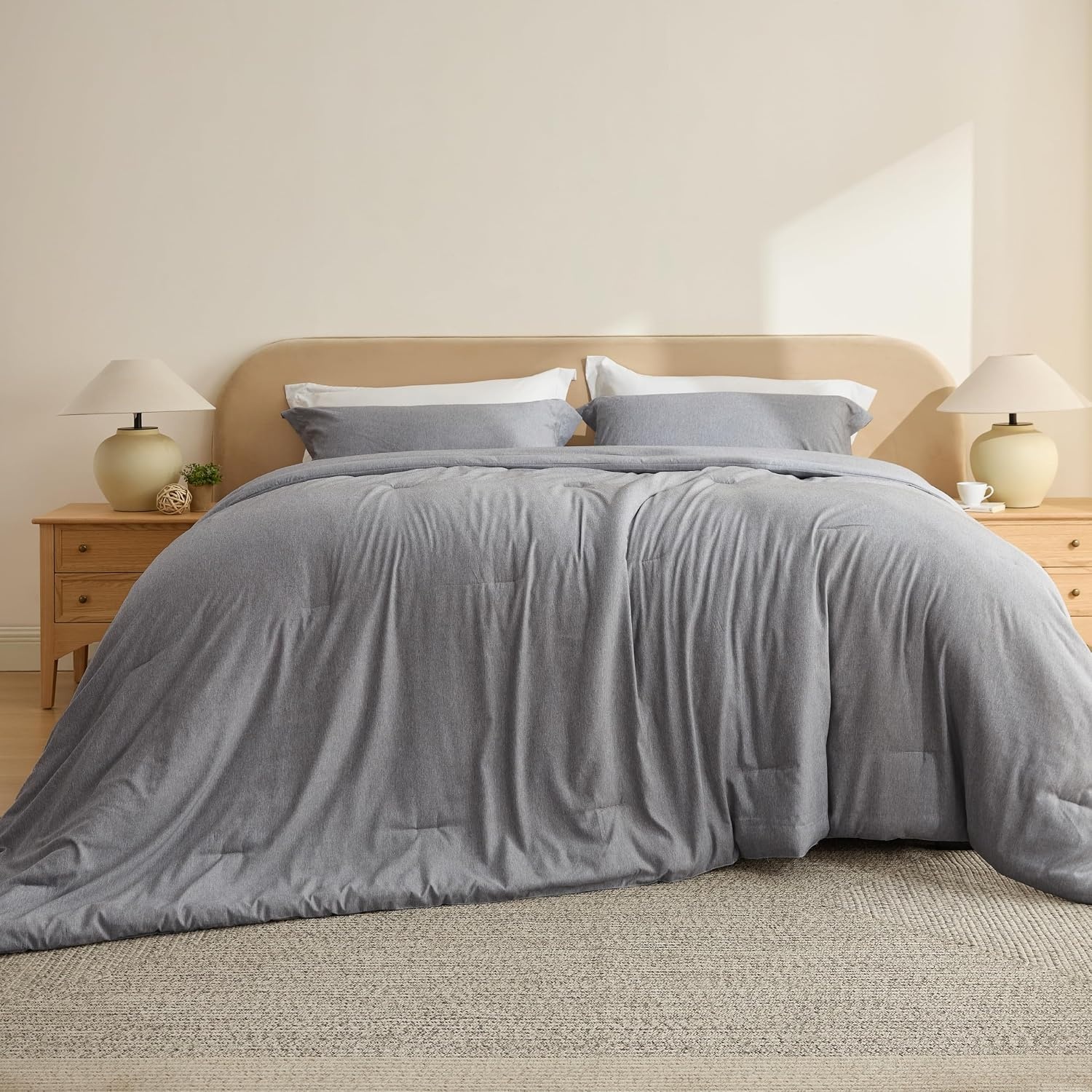 image:imageBedsure Grey Queen Comforter Set Soft Cationic Dyed Bedding Set 3 Pcs Breathable Comfortable for All Season SkinFriendly Melange Home Decor Gift Bed Set Cozy for Bedroom OEKO Modern03 Grey Melange