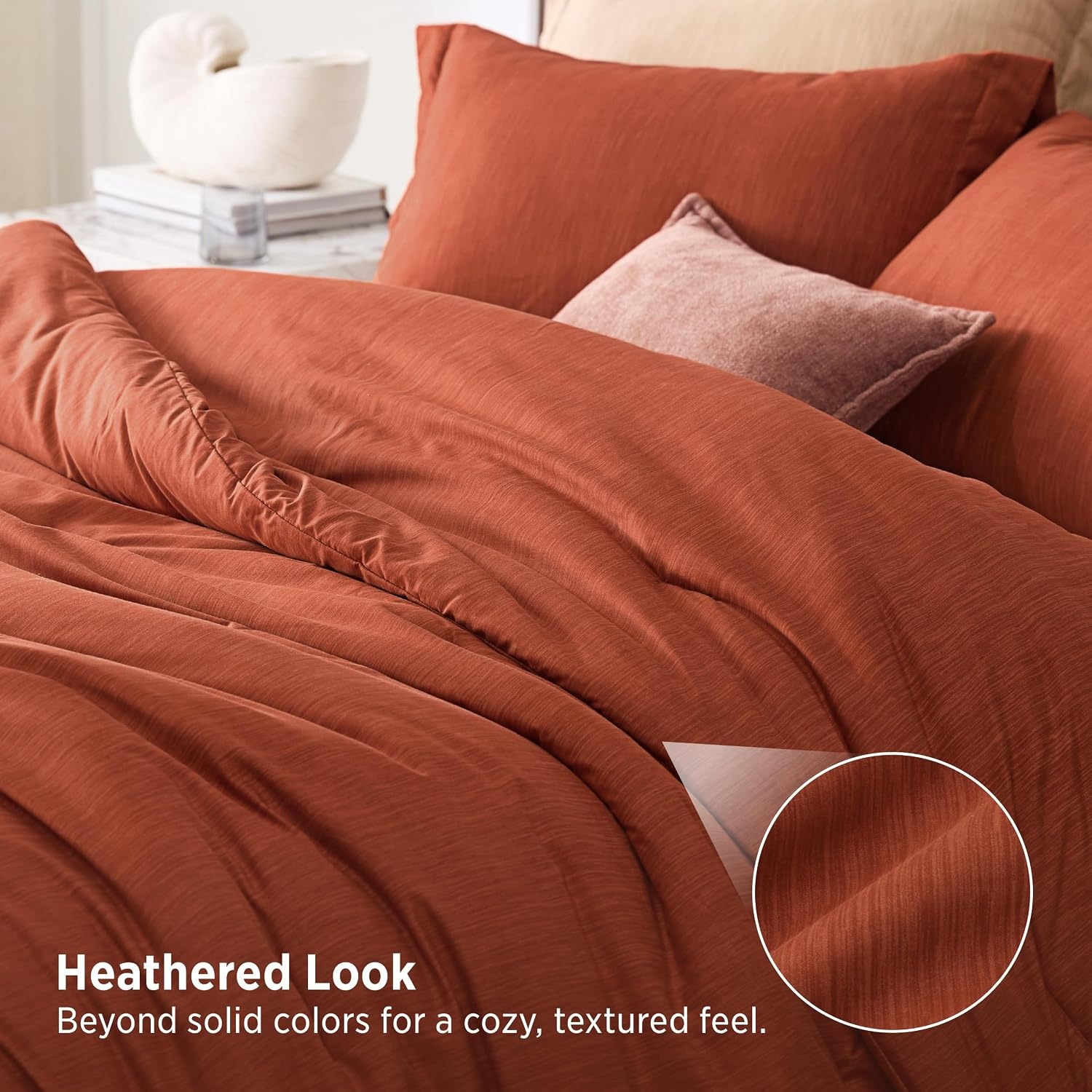image:imageBedsure Grey Queen Comforter Set Soft Cationic Dyed Bedding Set 3 Pcs Breathable Comfortable for All Season SkinFriendly Melange Home Decor Gift Bed Set Cozy for Bedroom OEKO Modern08 Orange Melange