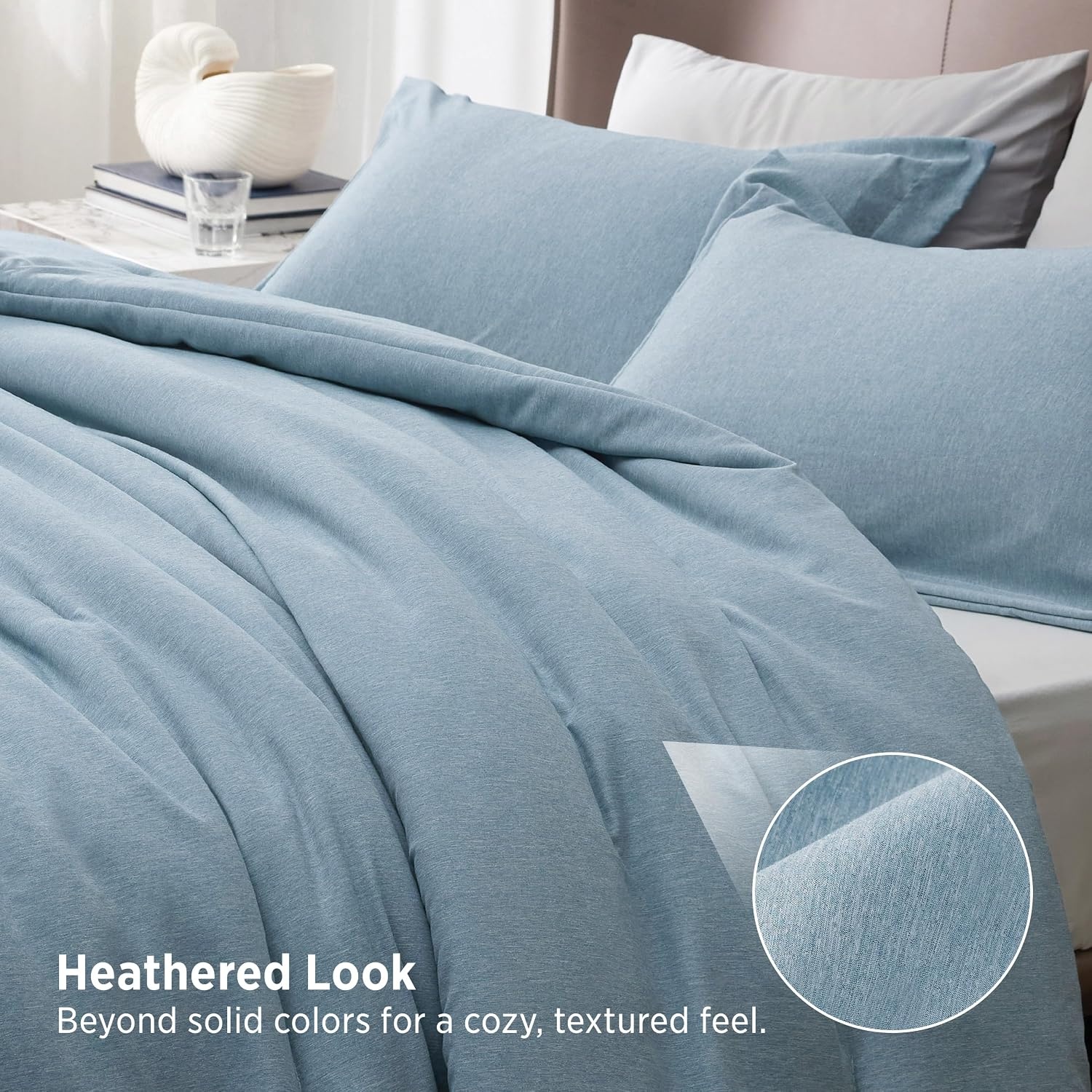 image:imageBedsure Grey Queen Comforter Set Soft Cationic Dyed Bedding Set 3 Pcs Breathable Comfortable for All Season SkinFriendly Melange Home Decor Gift Bed Set Cozy for Bedroom OEKO Modern05 Storm Blue Melange