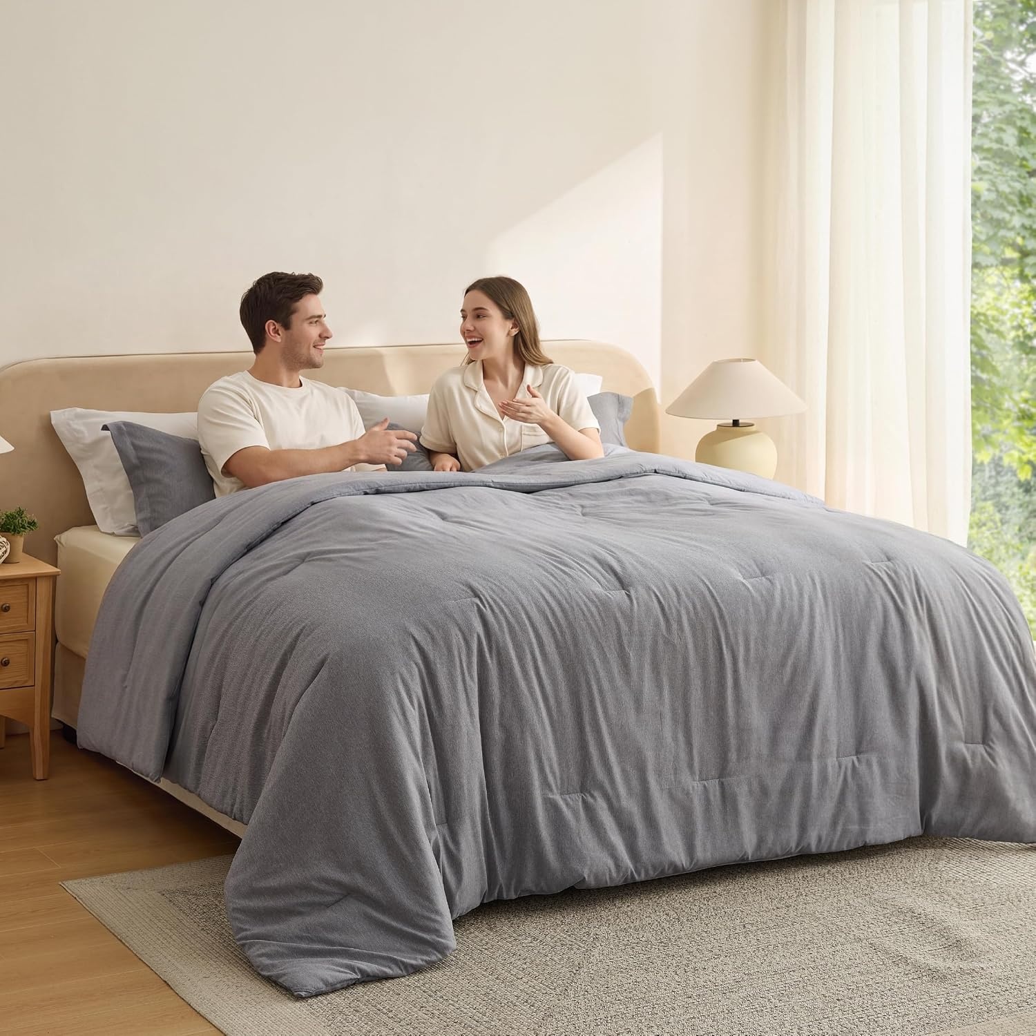 image:imageBedsure Grey Queen Comforter Set Soft Cationic Dyed Bedding Set 3 Pcs Breathable Comfortable for All Season SkinFriendly Melange Home Decor Gift Bed Set Cozy for Bedroom OEKO Modern03 Grey Melange