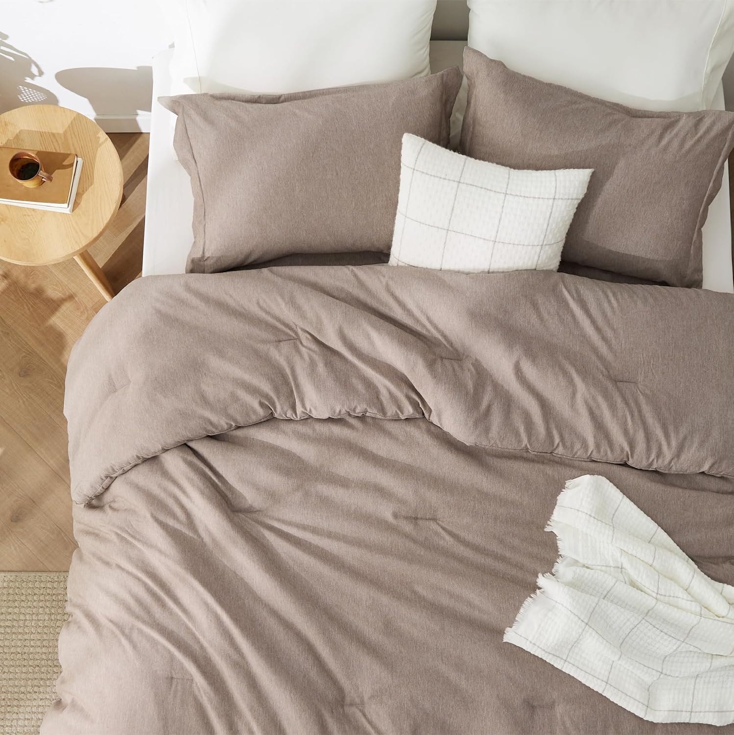 image:imageBedsure Grey Queen Comforter Set Soft Cationic Dyed Bedding Set 3 Pcs Breathable Comfortable for All Season SkinFriendly Melange Home Decor Gift Bed Set Cozy for Bedroom OEKO Modern04 Khaki Melange