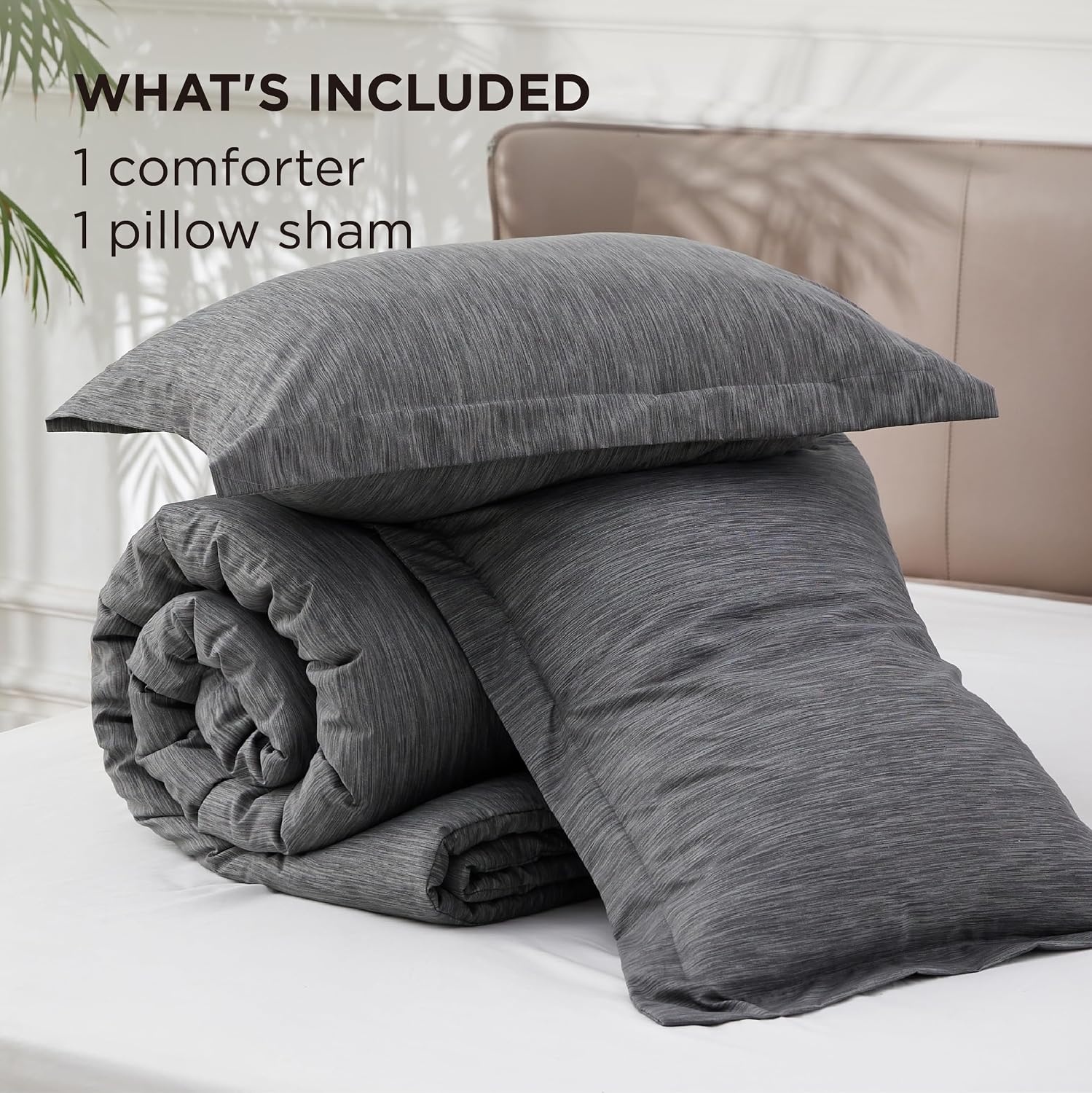 image:imageBedsure Grey Queen Comforter Set Soft Cationic Dyed Bedding Set 3 Pcs Breathable Comfortable for All Season SkinFriendly Melange Home Decor Gift Bed Set Cozy for Bedroom OEKO Modern03 Dark Grey Melange