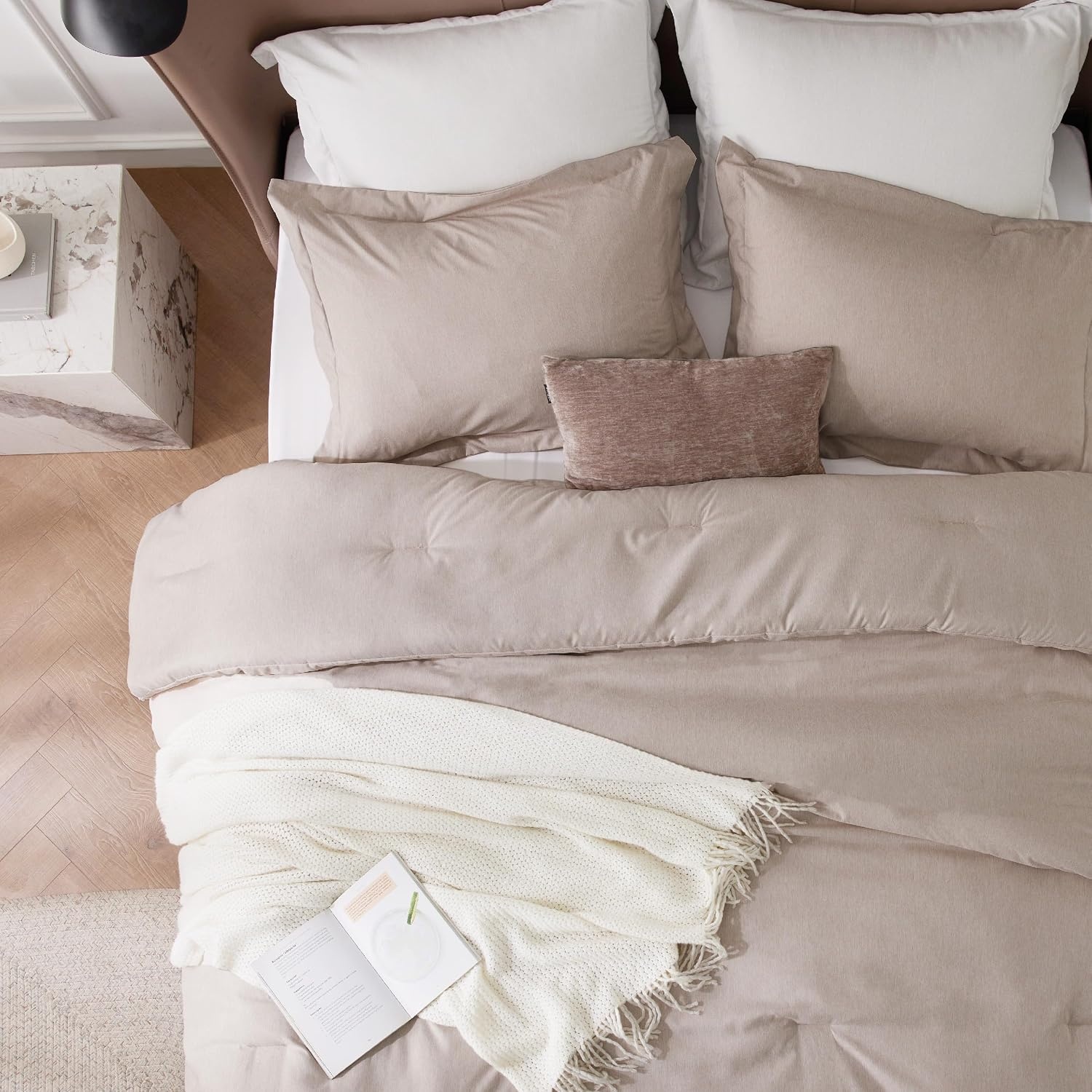 image:imageBedsure Grey Queen Comforter Set Soft Cationic Dyed Bedding Set 3 Pcs Breathable Comfortable for All Season SkinFriendly Melange Home Decor Gift Bed Set Cozy for Bedroom OEKO Modern04 Oat Melange