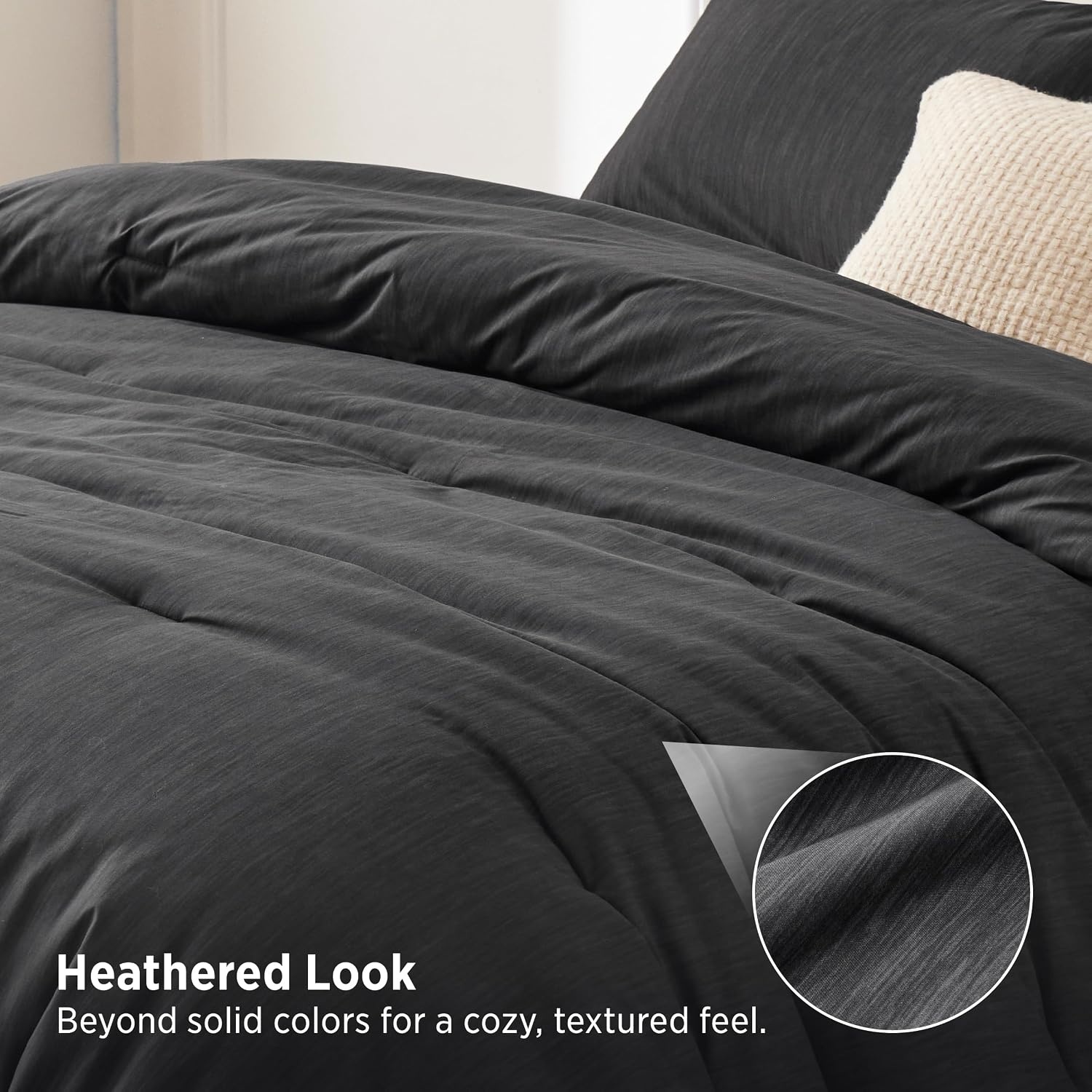 image:imageBedsure Grey Queen Comforter Set Soft Cationic Dyed Bedding Set 3 Pcs Breathable Comfortable for All Season SkinFriendly Melange Home Decor Gift Bed Set Cozy for Bedroom OEKO Modern03 Charcoal Melange