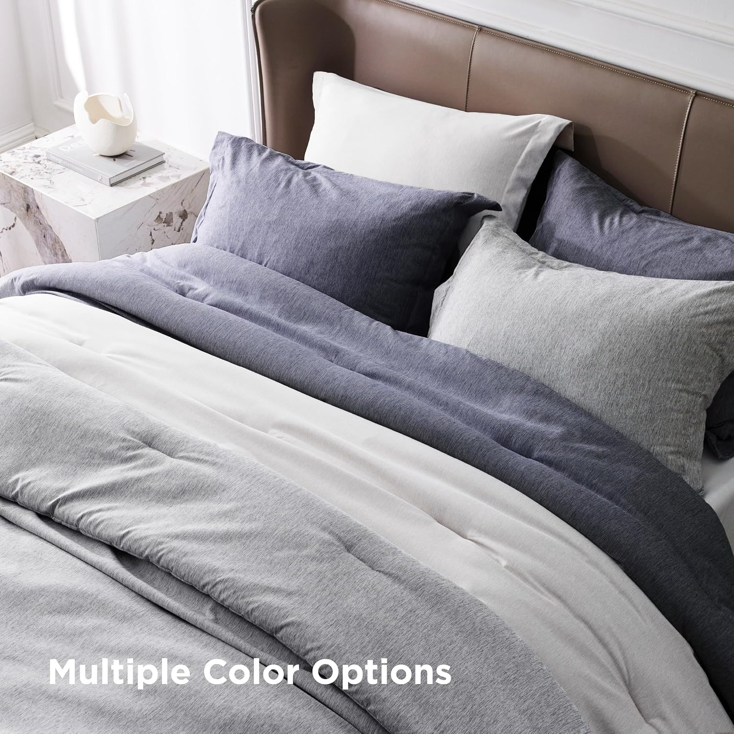 image:imageBedsure Grey Queen Comforter Set Soft Cationic Dyed Bedding Set 3 Pcs Breathable Comfortable for All Season SkinFriendly Melange Home Decor Gift Bed Set Cozy for Bedroom OEKO Modern03 Grayish White Melange