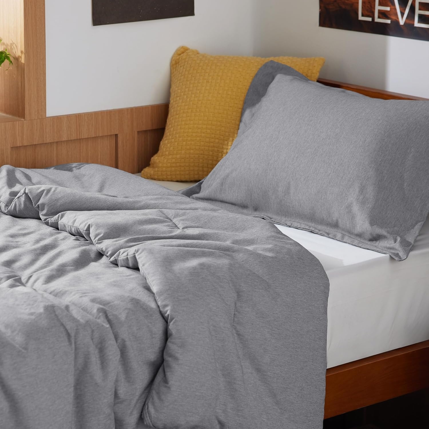 image:imageBedsure Grey Queen Comforter Set Soft Cationic Dyed Bedding Set 3 Pcs Breathable Comfortable for All Season SkinFriendly Melange Home Decor Gift Bed Set Cozy for Bedroom OEKO Modern03 Dark Grey Melange