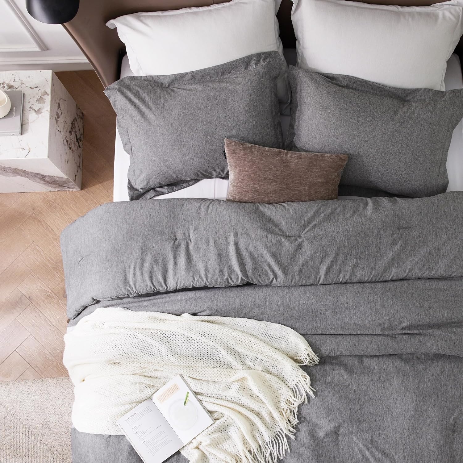 image:imageBedsure Grey Queen Comforter Set Soft Cationic Dyed Bedding Set 3 Pcs Breathable Comfortable for All Season SkinFriendly Melange Home Decor Gift Bed Set Cozy for Bedroom OEKO Modern03 Grey Melange
