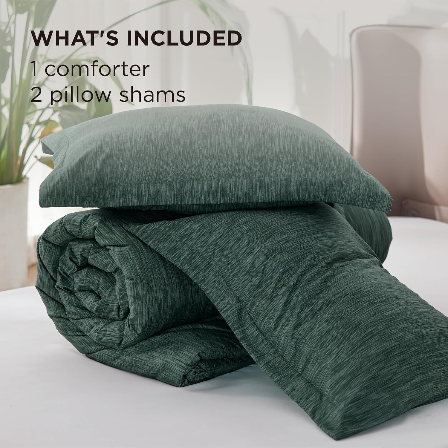 image:imageBedsure Grey Queen Comforter Set Soft Cationic Dyed Bedding Set 3 Pcs Breathable Comfortable for All Season SkinFriendly Melange Home Decor Gift Bed Set Cozy for Bedroom OEKO Modern02 Dark Green Melange