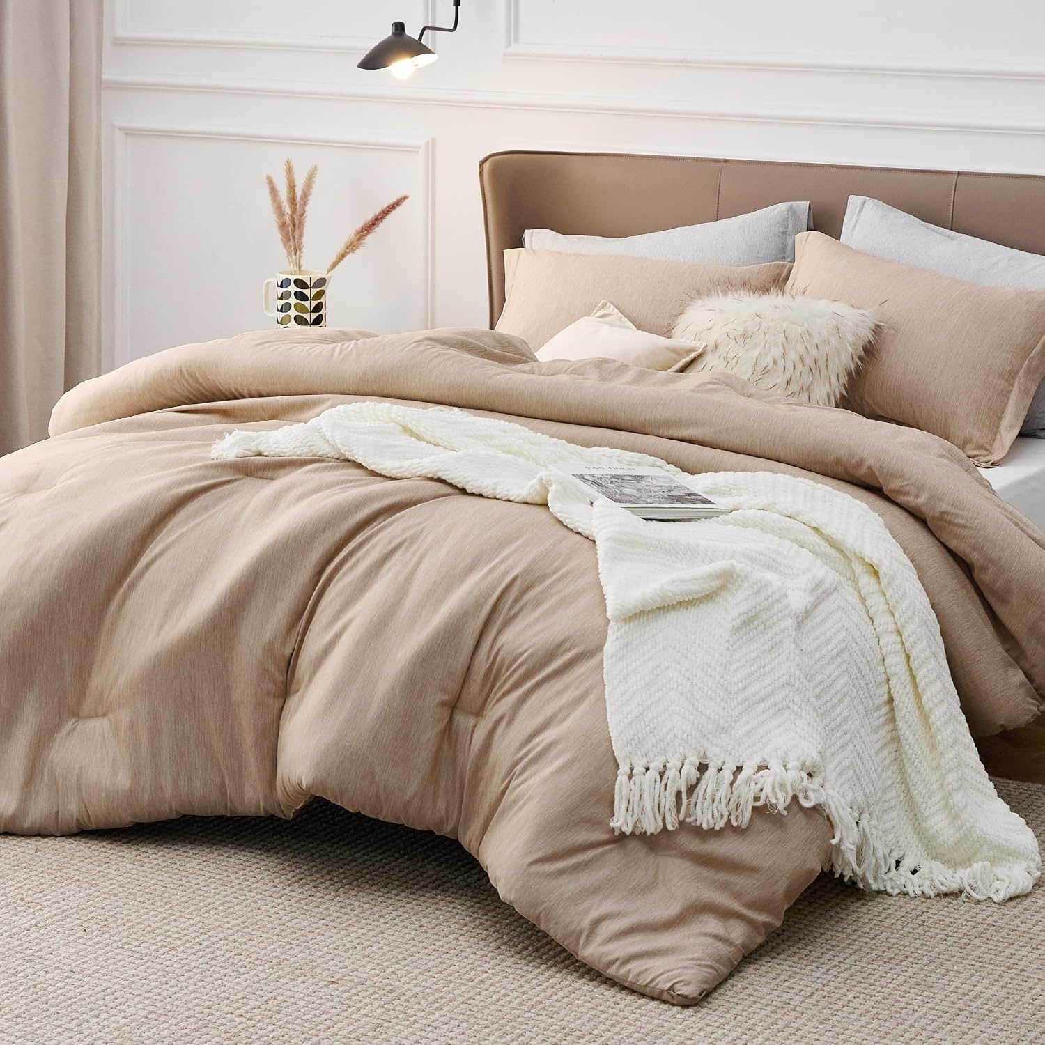 image:imageBedsure Grey Queen Comforter Set Soft Cationic Dyed Bedding Set 3 Pcs Breathable Comfortable for All Season SkinFriendly Melange Home Decor Gift Bed Set Cozy for Bedroom OEKO Modern04 Sand Melange