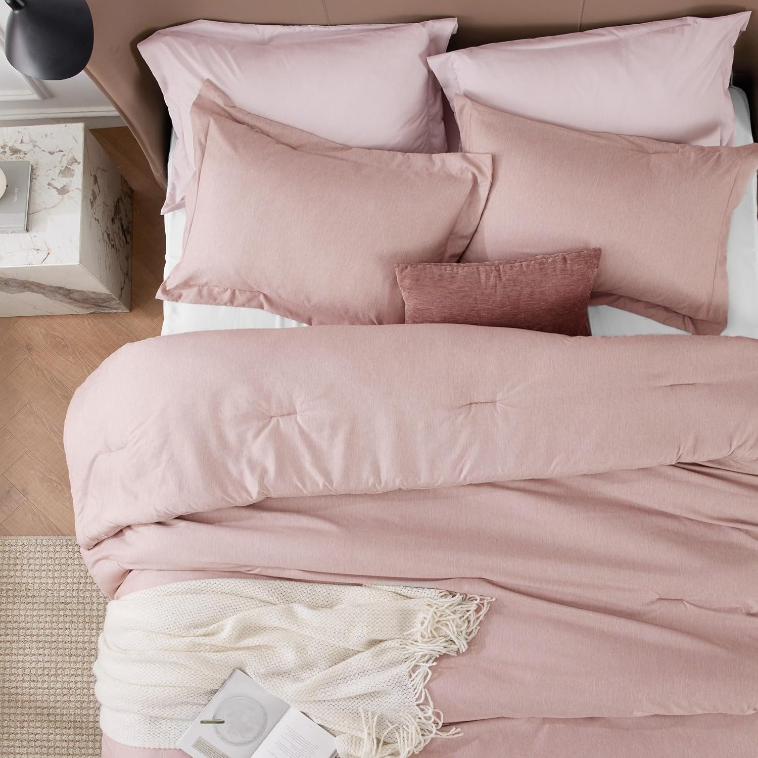 image:imageBedsure Grey Queen Comforter Set Soft Cationic Dyed Bedding Set 3 Pcs Breathable Comfortable for All Season SkinFriendly Melange Home Decor Gift Bed Set Cozy for Bedroom OEKO Modern06 Pink Melange