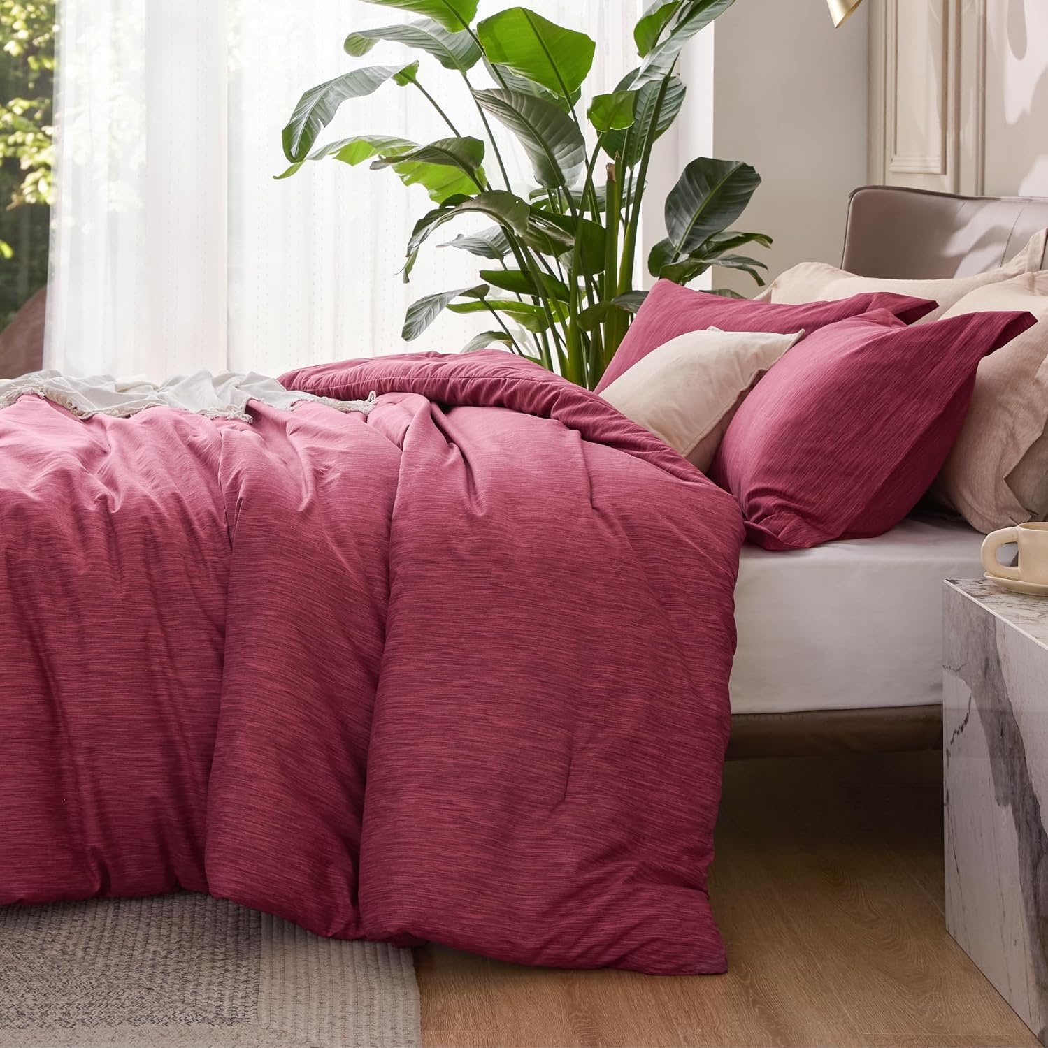 image:imageBedsure Grey Queen Comforter Set Soft Cationic Dyed Bedding Set 3 Pcs Breathable Comfortable for All Season SkinFriendly Melange Home Decor Gift Bed Set Cozy for Bedroom OEKO Modern06 Red Melange
