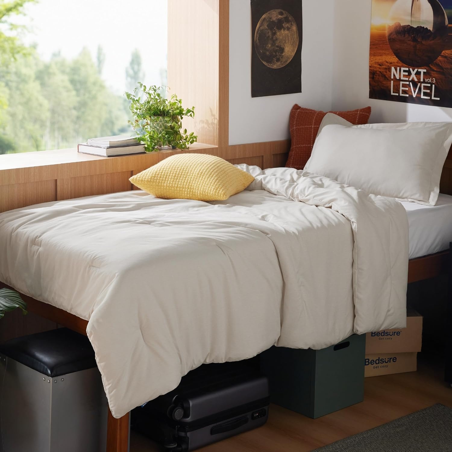 image:imageBedsure Grey Queen Comforter Set Soft Cationic Dyed Bedding Set 3 Pcs Breathable Comfortable for All Season SkinFriendly Melange Home Decor Gift Bed Set Cozy for Bedroom OEKO Modern01 Beige Melange