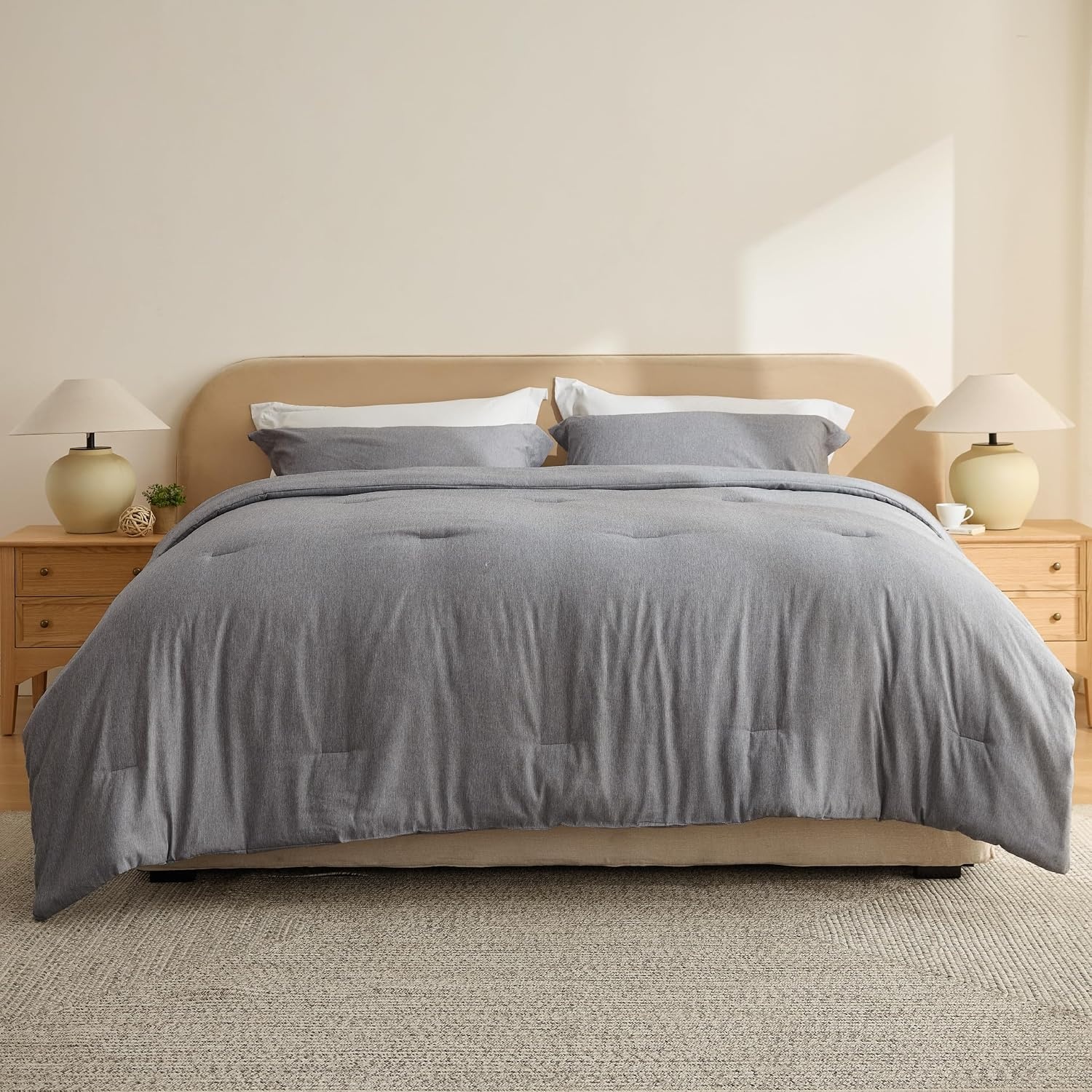 image:imageBedsure Grey Queen Comforter Set Soft Cationic Dyed Bedding Set 3 Pcs Breathable Comfortable for All Season SkinFriendly Melange Home Decor Gift Bed Set Cozy for Bedroom OEKO Modern03 Grey Melange