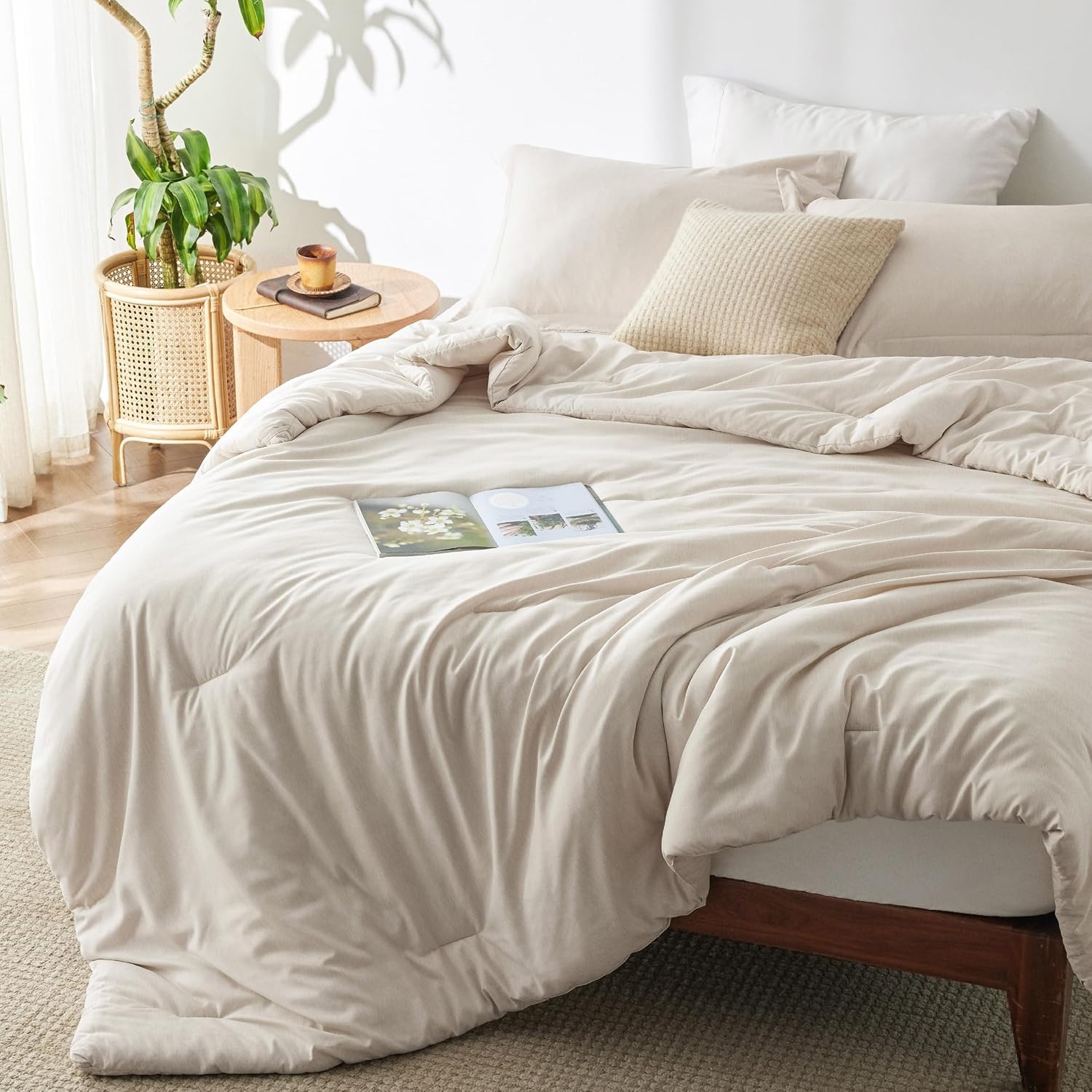image:imageBedsure Grey Queen Comforter Set Soft Cationic Dyed Bedding Set 3 Pcs Breathable Comfortable for All Season SkinFriendly Melange Home Decor Gift Bed Set Cozy for Bedroom OEKO Modern01 Beige Melange