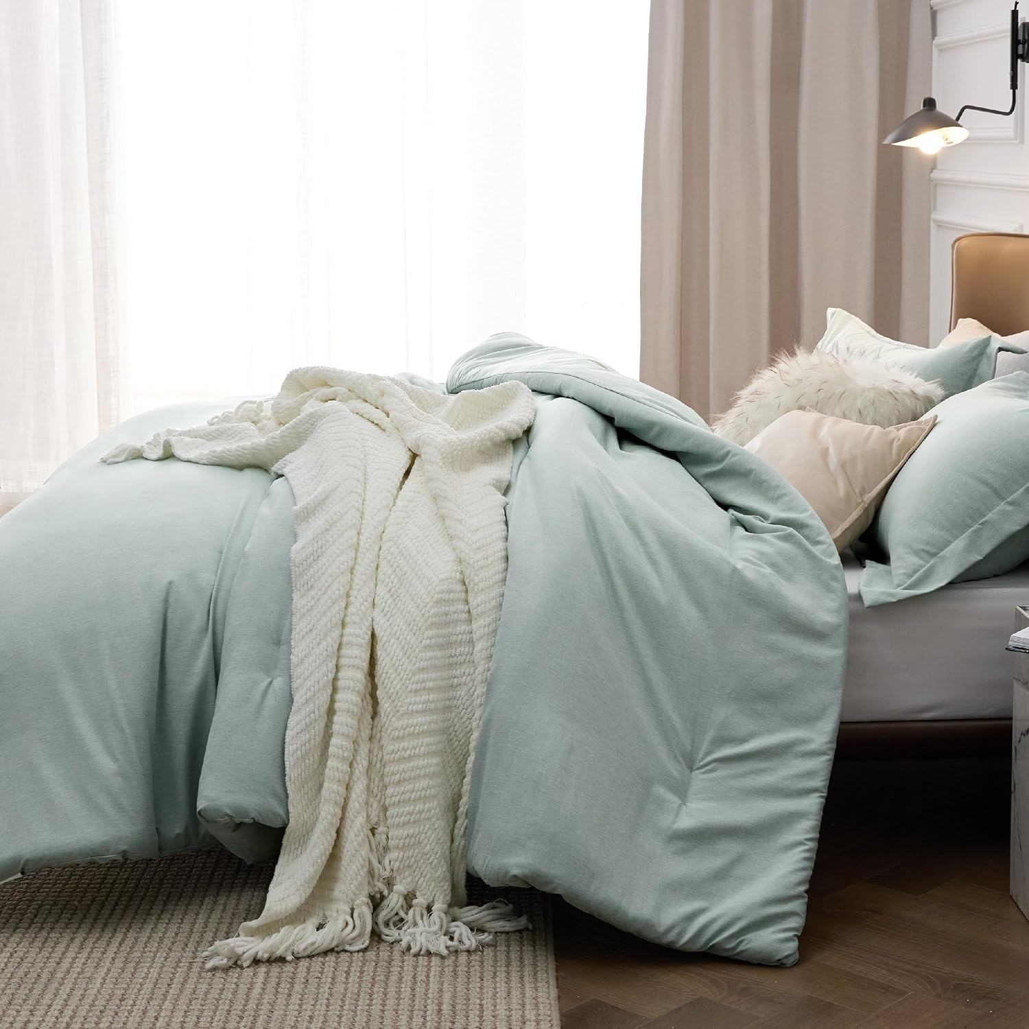 image:imageBedsure Grey Queen Comforter Set Soft Cationic Dyed Bedding Set 3 Pcs Breathable Comfortable for All Season SkinFriendly Melange Home Decor Gift Bed Set Cozy for Bedroom OEKO Modern02 Mint Green Melange