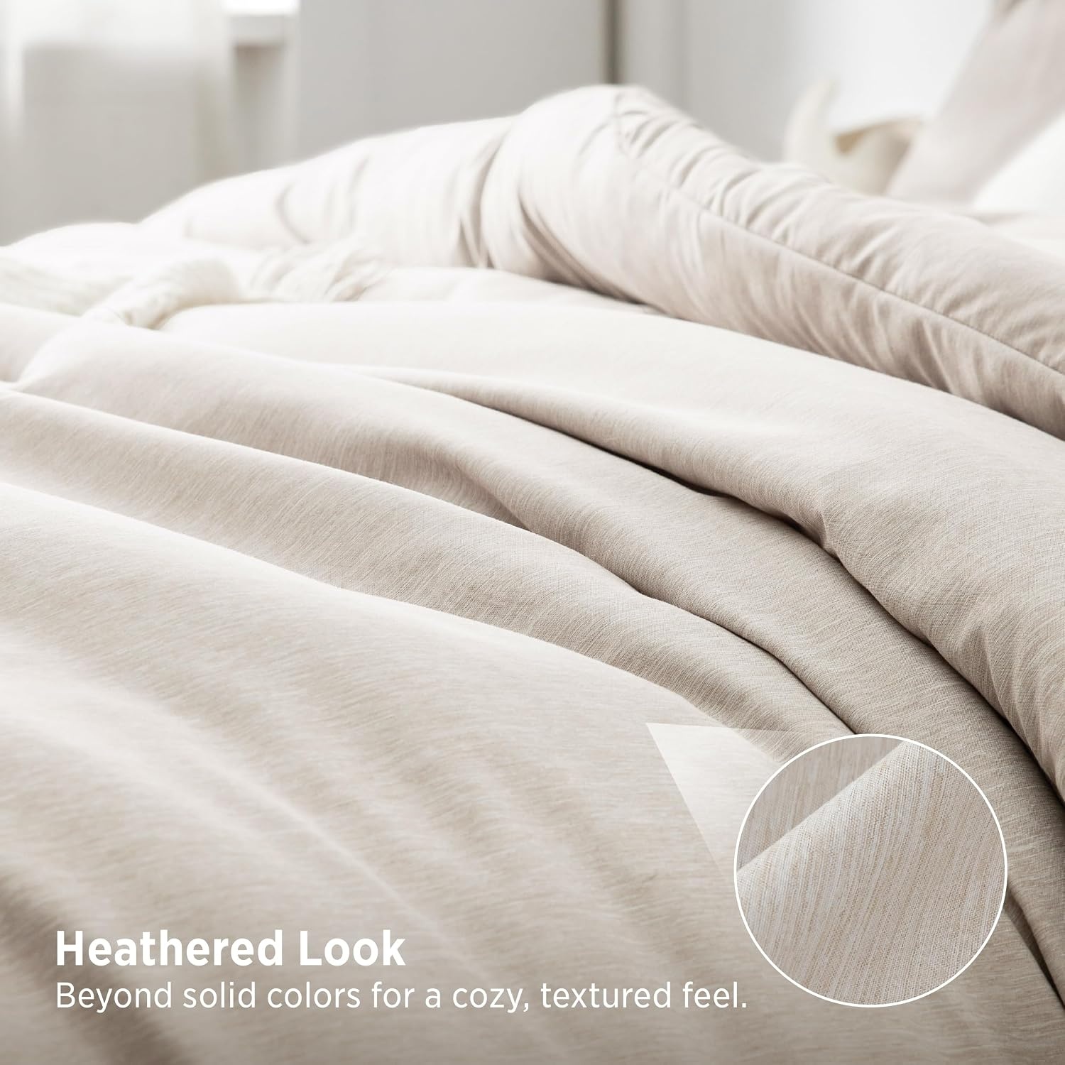 image:imageBedsure Grey Queen Comforter Set Soft Cationic Dyed Bedding Set 3 Pcs Breathable Comfortable for All Season SkinFriendly Melange Home Decor Gift Bed Set Cozy for Bedroom OEKO Modern01 Beige Melange