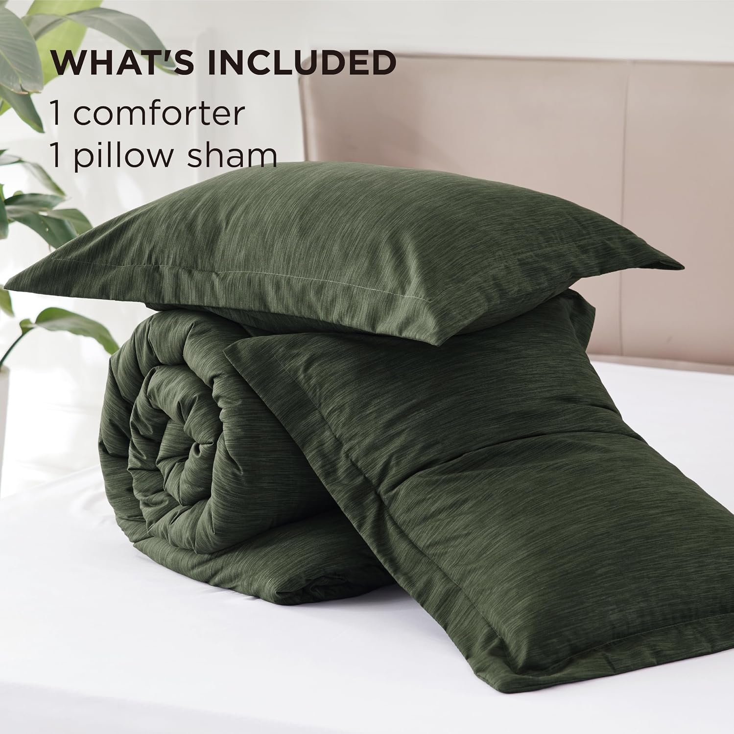 image:imageBedsure Grey Queen Comforter Set Soft Cationic Dyed Bedding Set 3 Pcs Breathable Comfortable for All Season SkinFriendly Melange Home Decor Gift Bed Set Cozy for Bedroom OEKO Modern02 Olive Green Melange