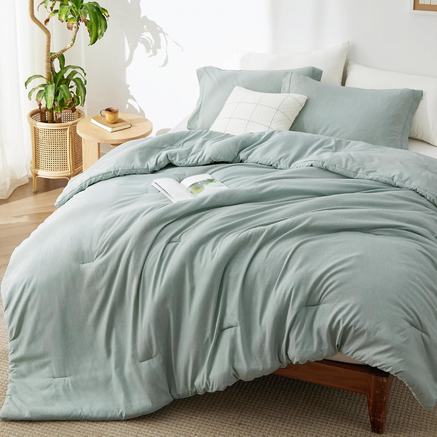 image:imageBedsure Grey Queen Comforter Set Soft Cationic Dyed Bedding Set 3 Pcs Breathable Comfortable for All Season SkinFriendly Melange Home Decor Gift Bed Set Cozy for Bedroom OEKO Modern02 Mint Green Melange