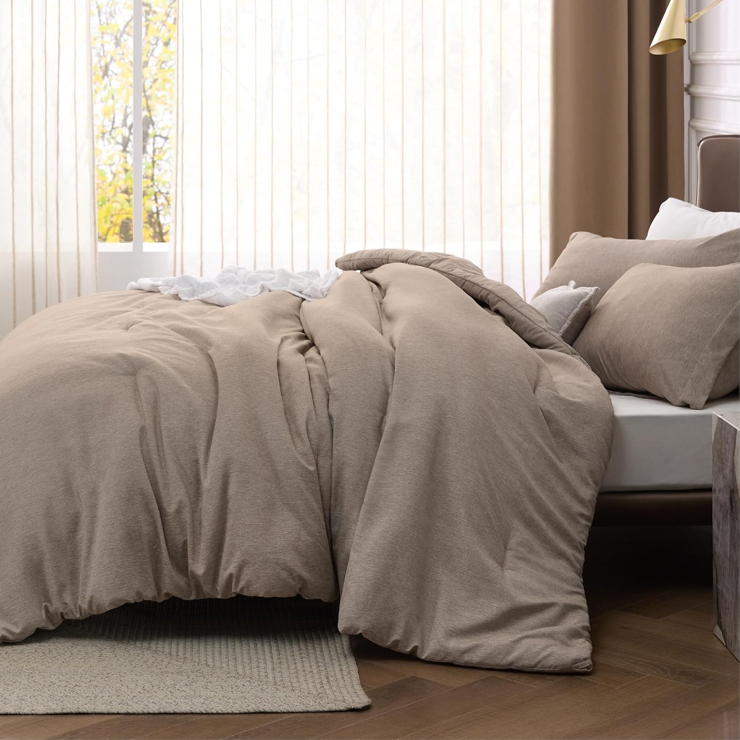 image:imageBedsure Grey Queen Comforter Set Soft Cationic Dyed Bedding Set 3 Pcs Breathable Comfortable for All Season SkinFriendly Melange Home Decor Gift Bed Set Cozy for Bedroom OEKO Modern04 Khaki Melange