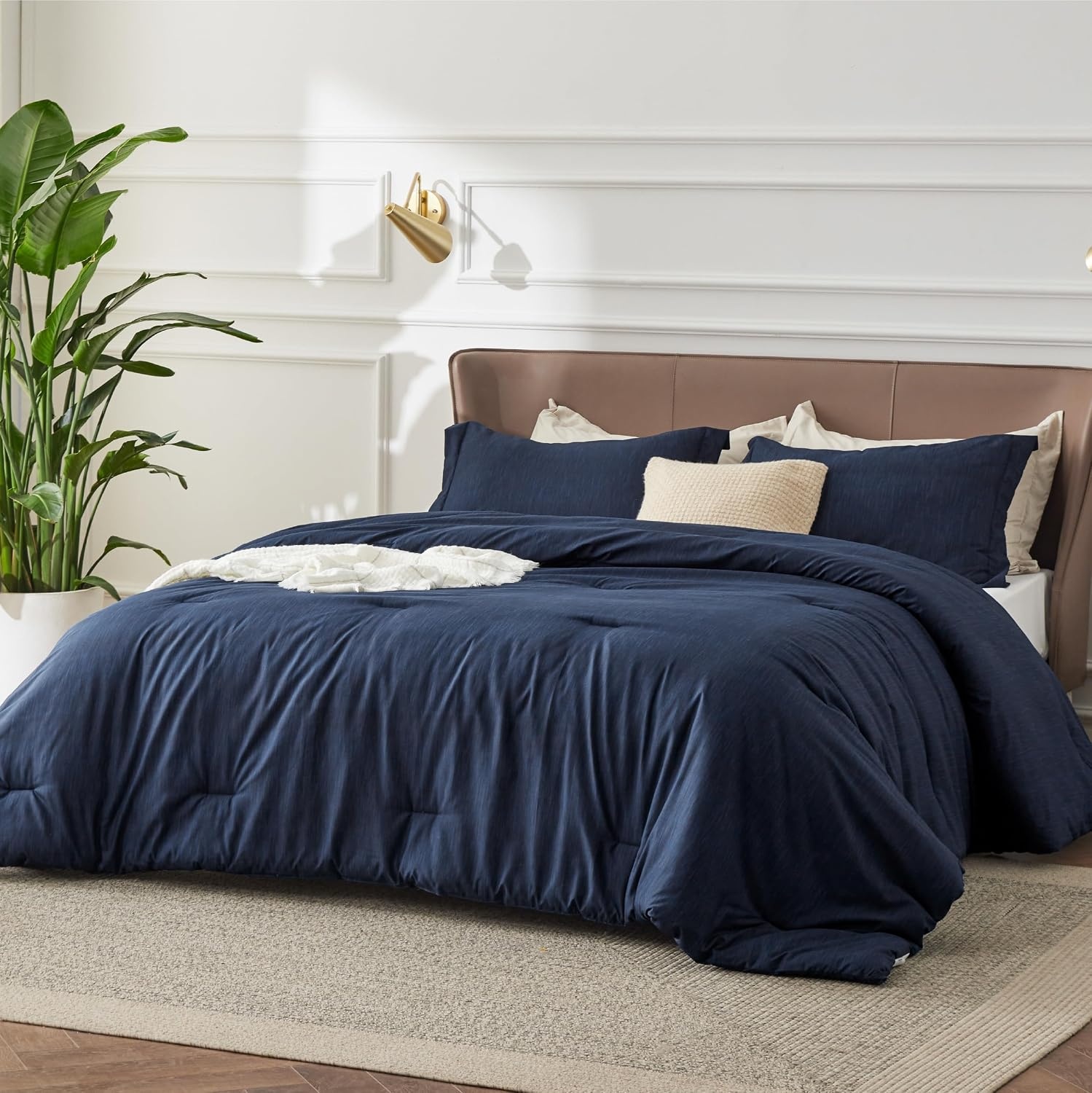 image:imageBedsure Grey Queen Comforter Set Soft Cationic Dyed Bedding Set 3 Pcs Breathable Comfortable for All Season SkinFriendly Melange Home Decor Gift Bed Set Cozy for Bedroom OEKO Modern05 Navy Melange