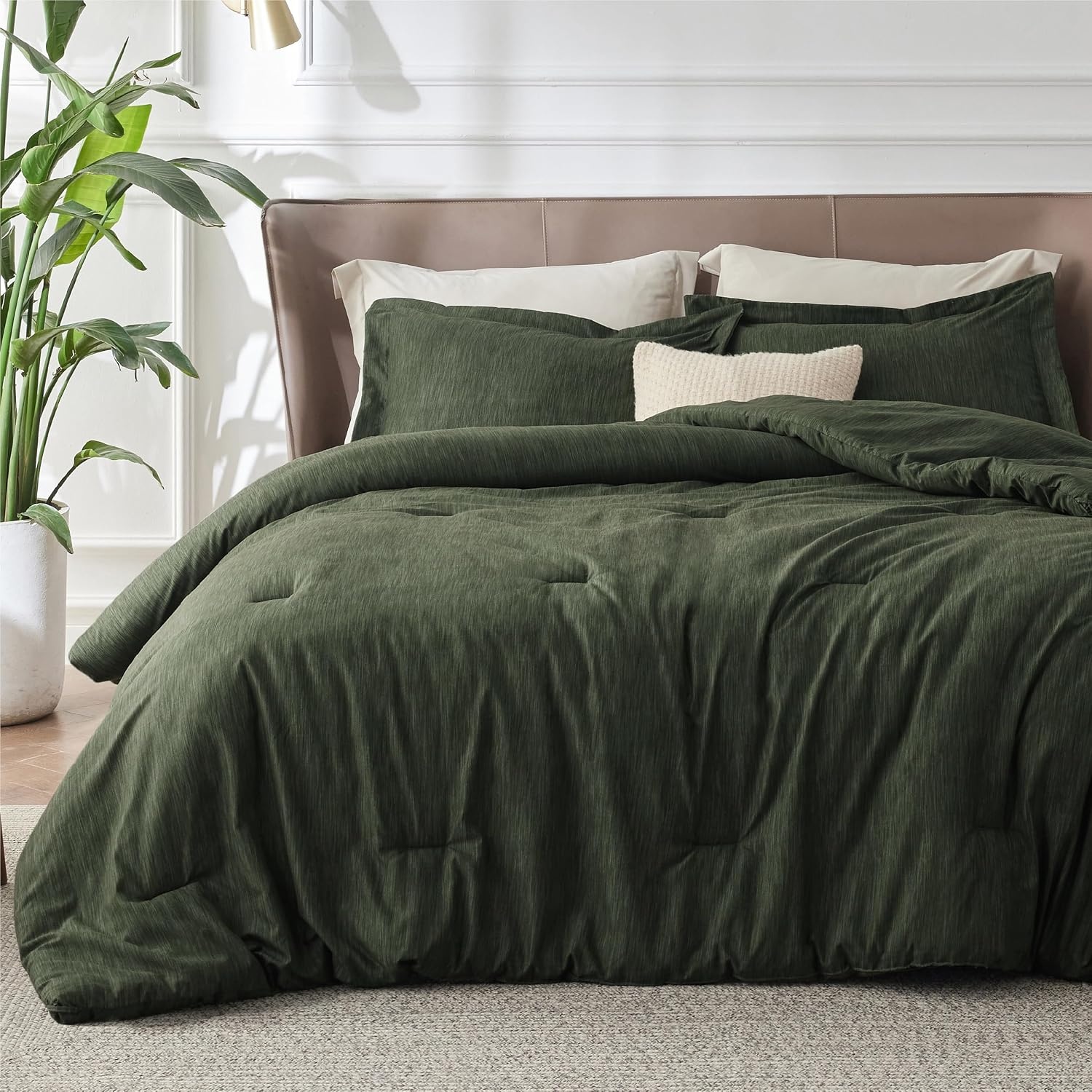 image:imageBedsure Grey Queen Comforter Set Soft Cationic Dyed Bedding Set 3 Pcs Breathable Comfortable for All Season SkinFriendly Melange Home Decor Gift Bed Set Cozy for Bedroom OEKO Modern02 Olive Green Melange
