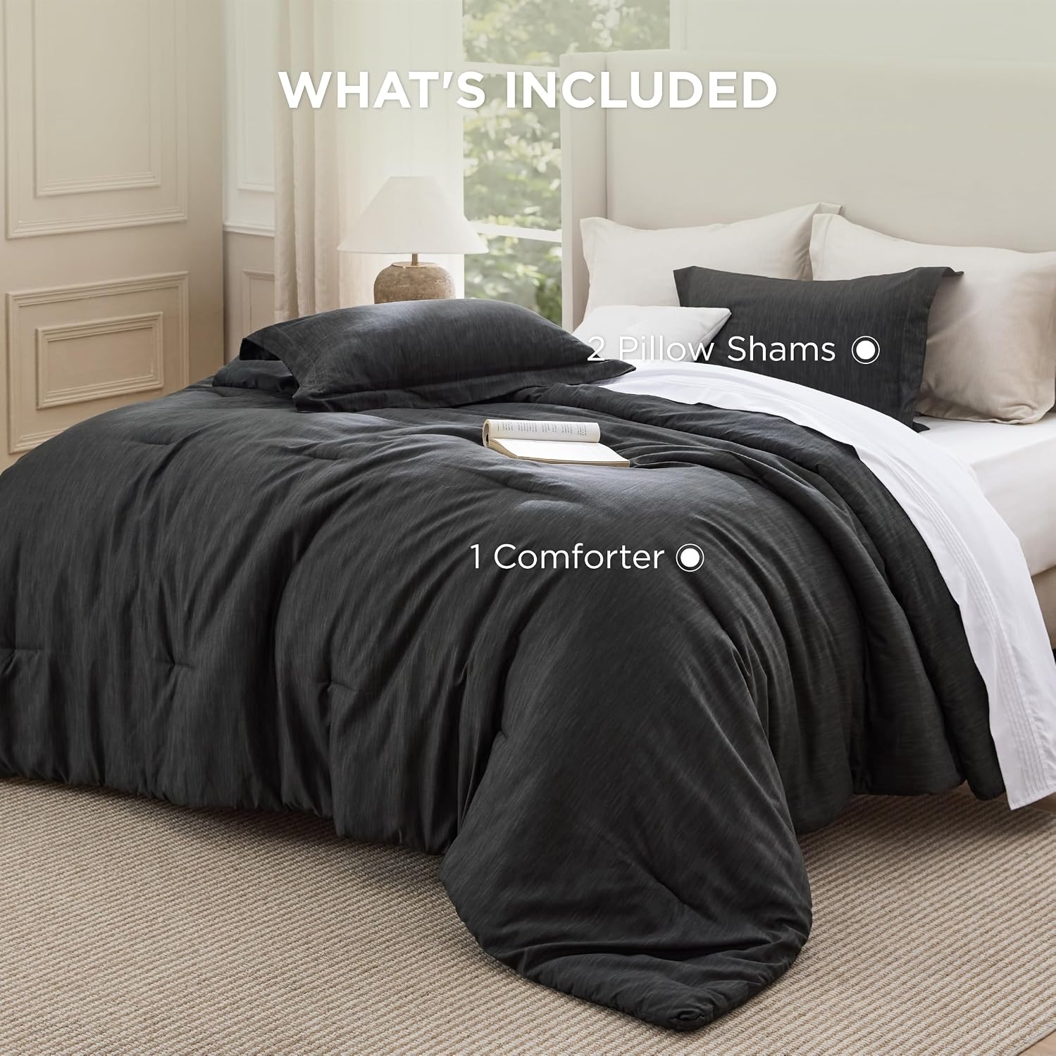 image:imageBedsure Grey Queen Comforter Set Soft Cationic Dyed Bedding Set 3 Pcs Breathable Comfortable for All Season SkinFriendly Melange Home Decor Gift Bed Set Cozy for Bedroom OEKO Modern03 Charcoal Melange