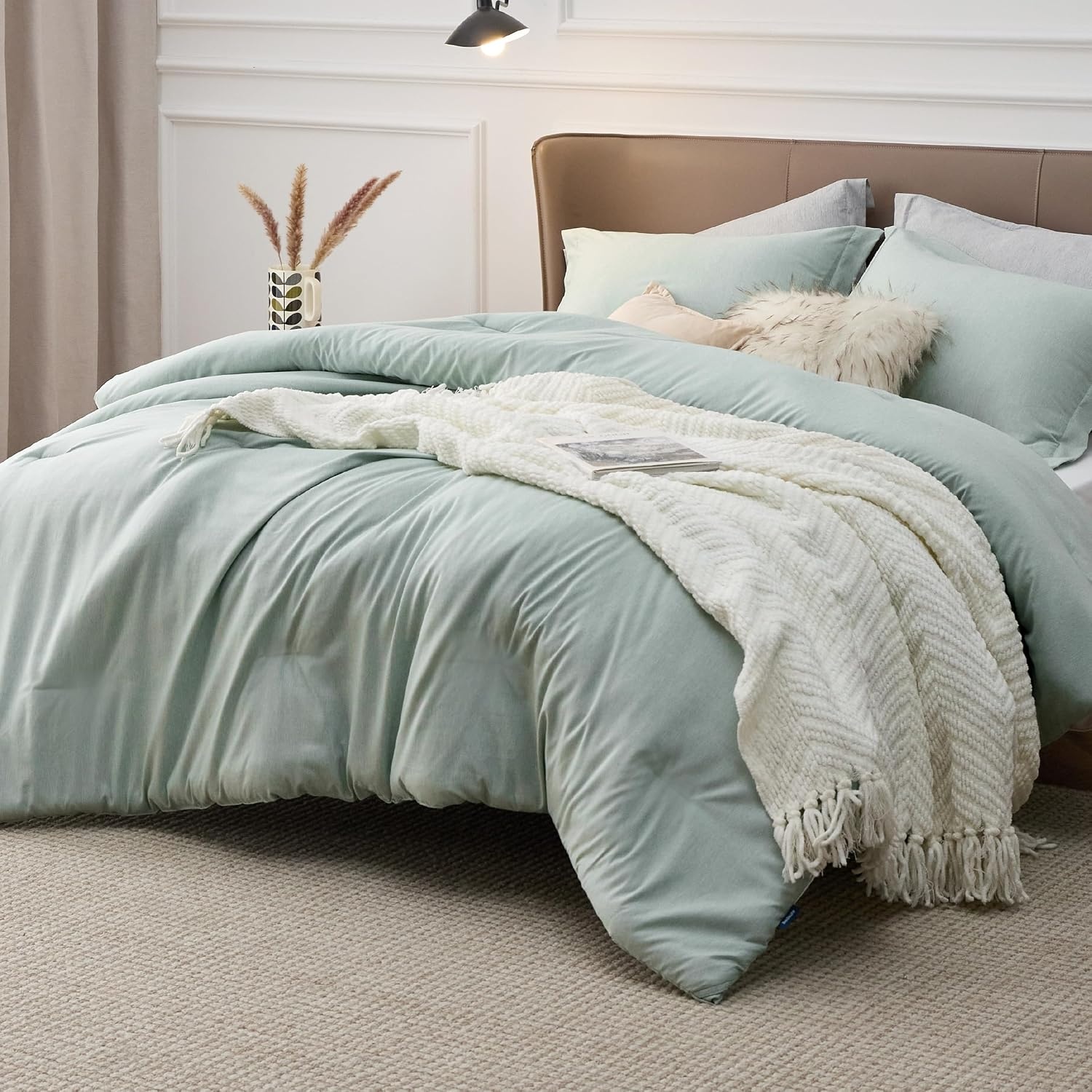 image:imageBedsure Grey Queen Comforter Set Soft Cationic Dyed Bedding Set 3 Pcs Breathable Comfortable for All Season SkinFriendly Melange Home Decor Gift Bed Set Cozy for Bedroom OEKO Modern02 Mint Green Melange