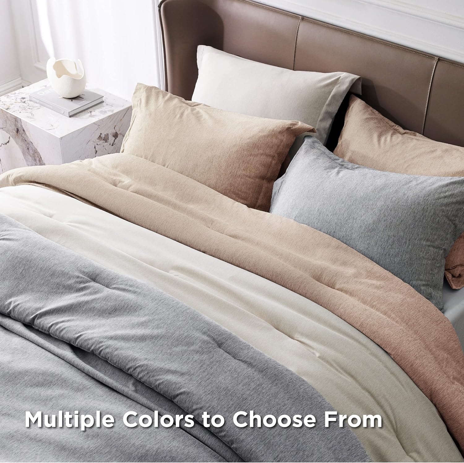 image:imageBedsure Grey Queen Comforter Set Soft Cationic Dyed Bedding Set 3 Pcs Breathable Comfortable for All Season SkinFriendly Melange Home Decor Gift Bed Set Cozy for Bedroom OEKO Modern03 Light Grey Melange