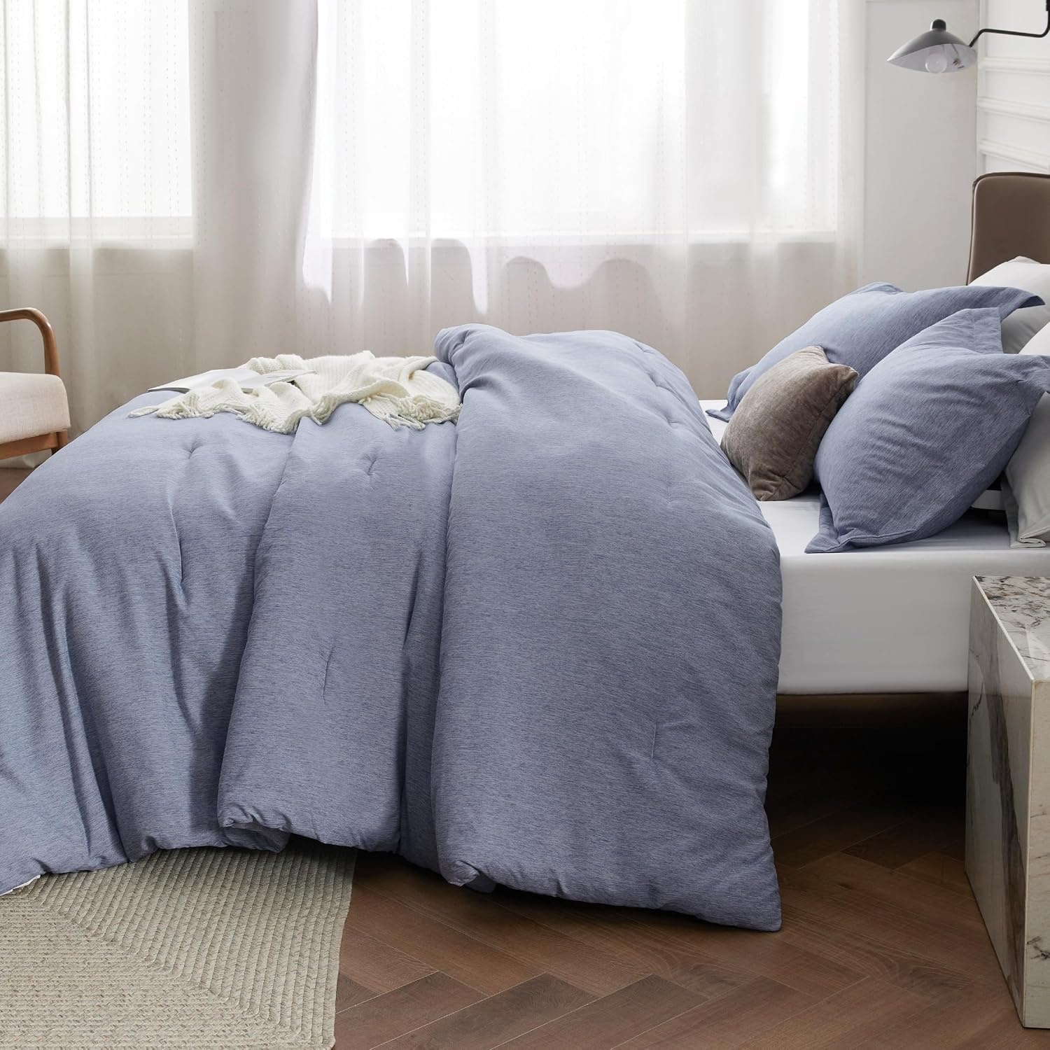 image:imageBedsure Grey Queen Comforter Set Soft Cationic Dyed Bedding Set 3 Pcs Breathable Comfortable for All Season SkinFriendly Melange Home Decor Gift Bed Set Cozy for Bedroom OEKO Modern05 Dusty Blue Melange