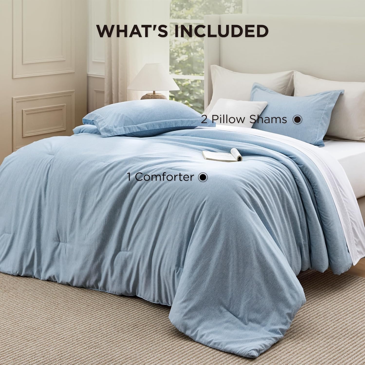 image:imageBedsure Grey Queen Comforter Set Soft Cationic Dyed Bedding Set 3 Pcs Breathable Comfortable for All Season SkinFriendly Melange Home Decor Gift Bed Set Cozy for Bedroom OEKO Modern05 Light Blue Melange