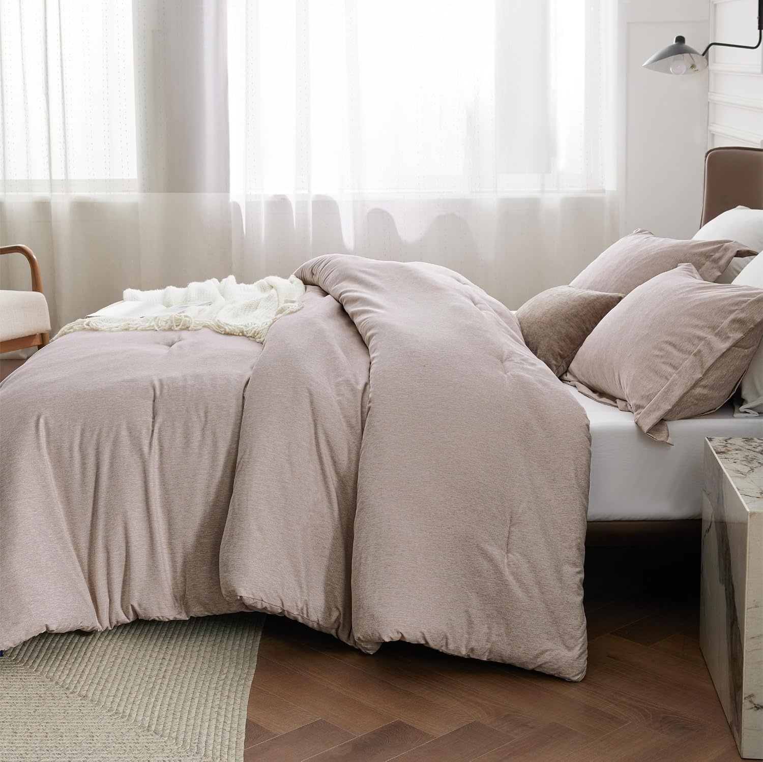 image:imageBedsure Grey Queen Comforter Set Soft Cationic Dyed Bedding Set 3 Pcs Breathable Comfortable for All Season SkinFriendly Melange Home Decor Gift Bed Set Cozy for Bedroom OEKO Modern04 Oat Melange