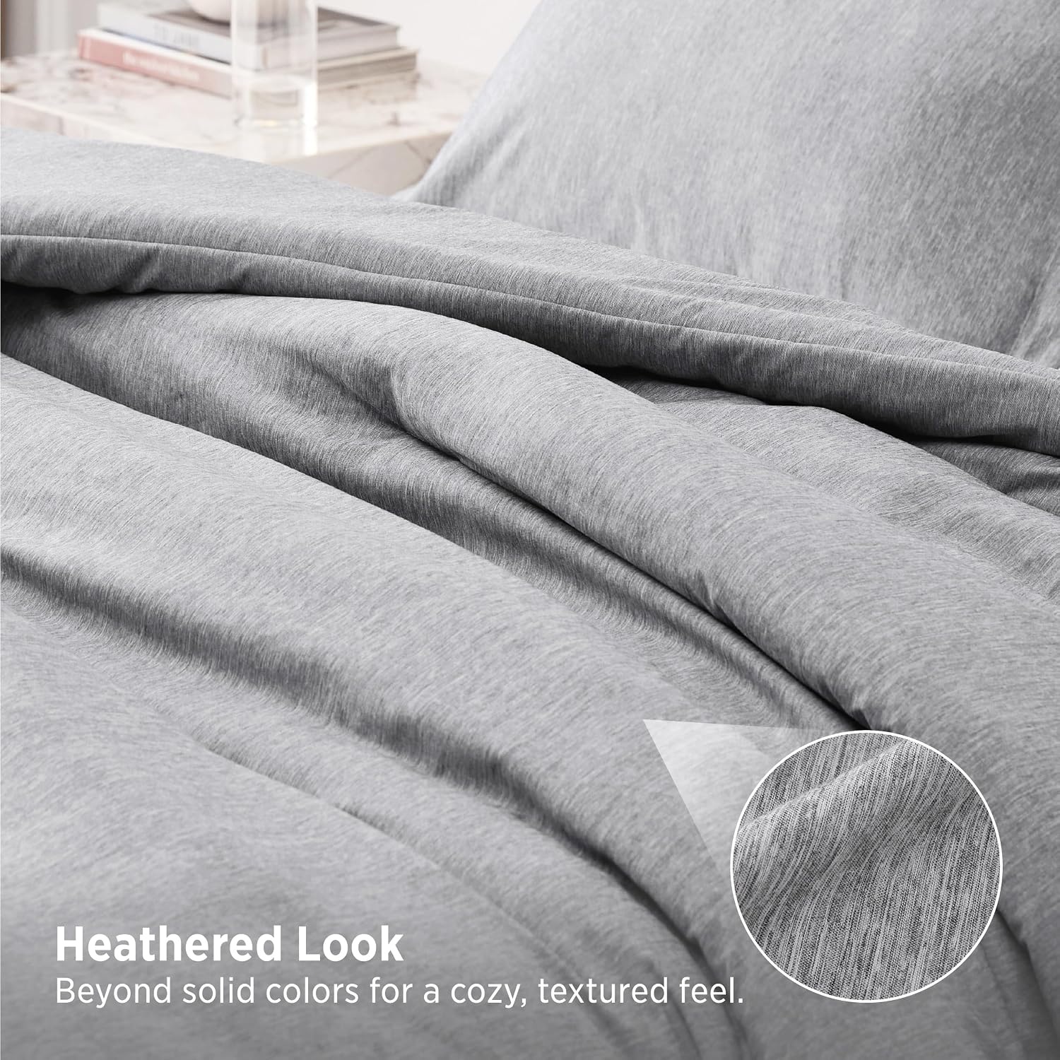 image:imageBedsure Grey Queen Comforter Set Soft Cationic Dyed Bedding Set 3 Pcs Breathable Comfortable for All Season SkinFriendly Melange Home Decor Gift Bed Set Cozy for Bedroom OEKO Modern03 Light Grey Melange