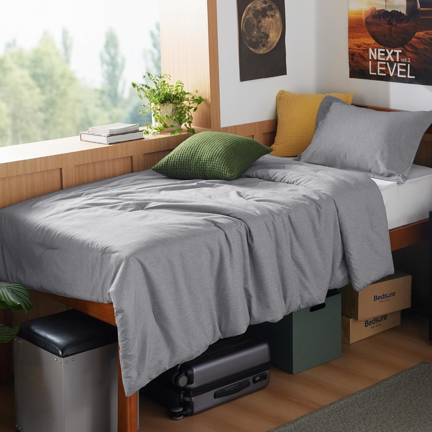 image:imageBedsure Grey Queen Comforter Set Soft Cationic Dyed Bedding Set 3 Pcs Breathable Comfortable for All Season SkinFriendly Melange Home Decor Gift Bed Set Cozy for Bedroom OEKO Modern03 Grey Melange