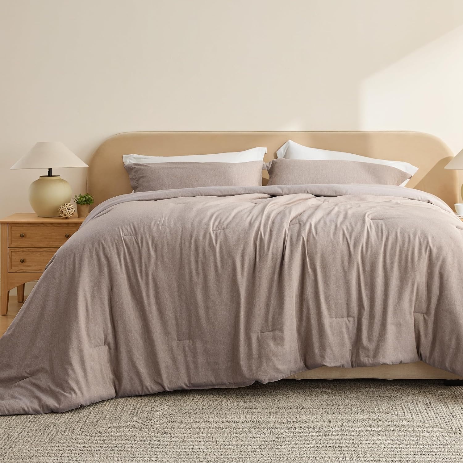 image:imageBedsure Grey Queen Comforter Set Soft Cationic Dyed Bedding Set 3 Pcs Breathable Comfortable for All Season SkinFriendly Melange Home Decor Gift Bed Set Cozy for Bedroom OEKO Modern04 Khaki Melange