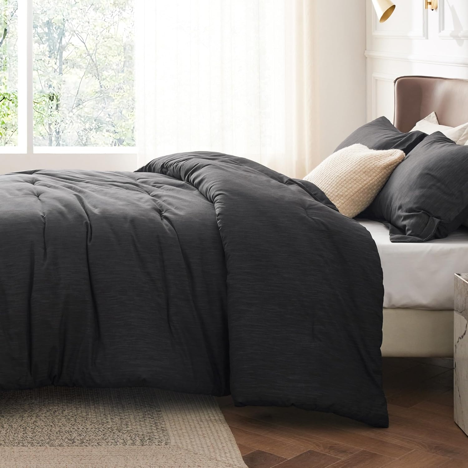 image:imageBedsure Grey Queen Comforter Set Soft Cationic Dyed Bedding Set 3 Pcs Breathable Comfortable for All Season SkinFriendly Melange Home Decor Gift Bed Set Cozy for Bedroom OEKO Modern03 Charcoal Melange