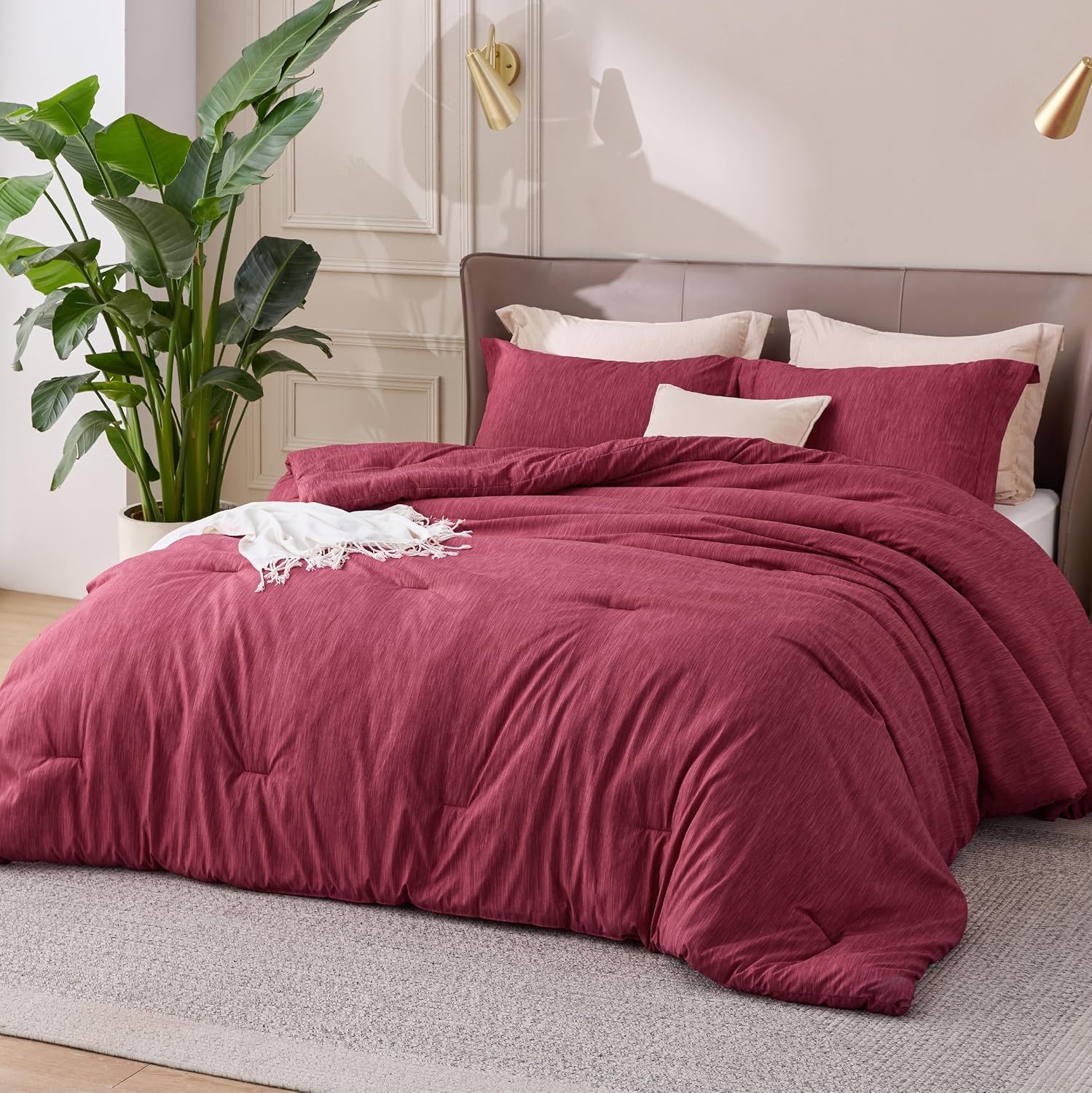 image:imageBedsure Grey Queen Comforter Set Soft Cationic Dyed Bedding Set 3 Pcs Breathable Comfortable for All Season SkinFriendly Melange Home Decor Gift Bed Set Cozy for Bedroom OEKO Modern06 Red Melange