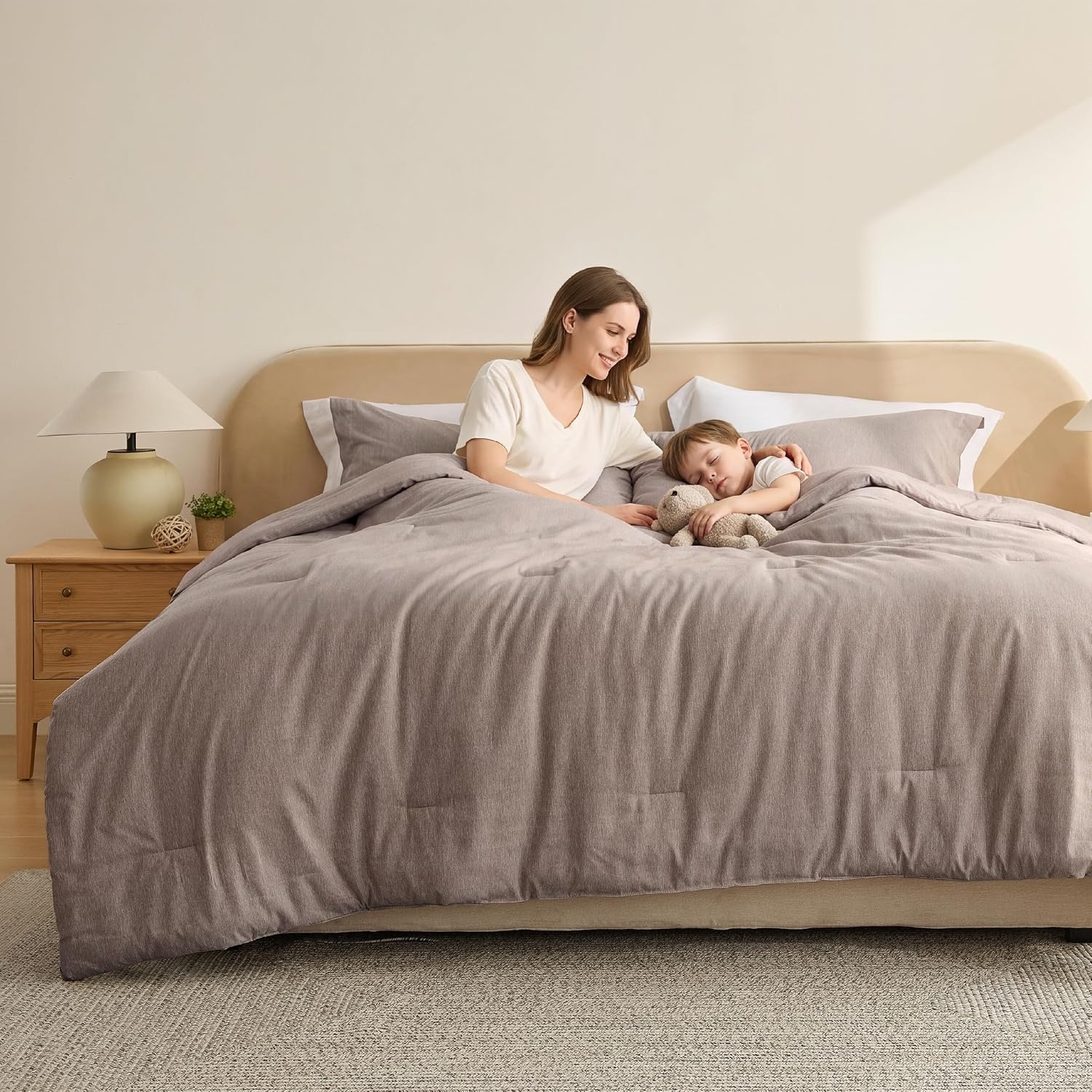 image:imageBedsure Grey Queen Comforter Set Soft Cationic Dyed Bedding Set 3 Pcs Breathable Comfortable for All Season SkinFriendly Melange Home Decor Gift Bed Set Cozy for Bedroom OEKO Modern04 Khaki Melange