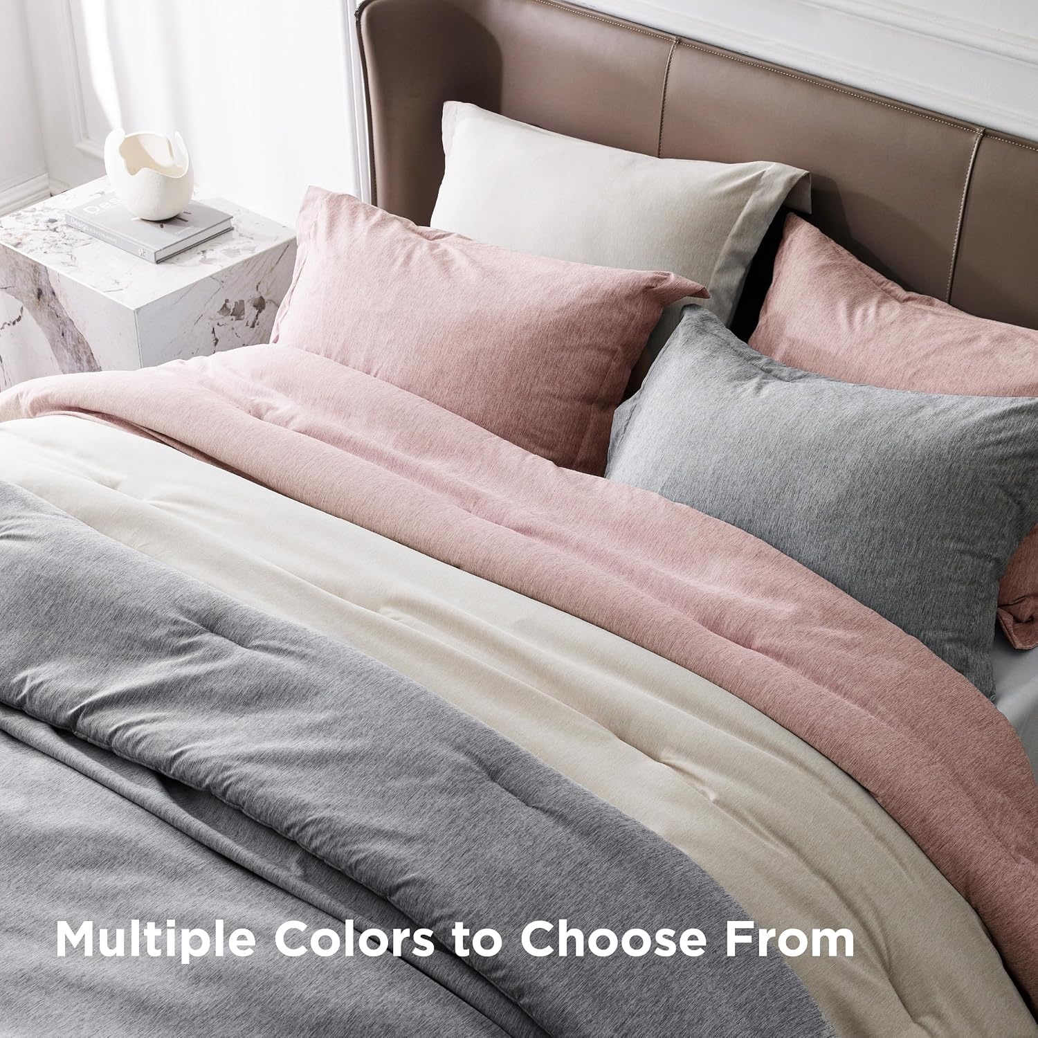 image:imageBedsure Grey Queen Comforter Set Soft Cationic Dyed Bedding Set 3 Pcs Breathable Comfortable for All Season SkinFriendly Melange Home Decor Gift Bed Set Cozy for Bedroom OEKO Modern06 Pink Melange