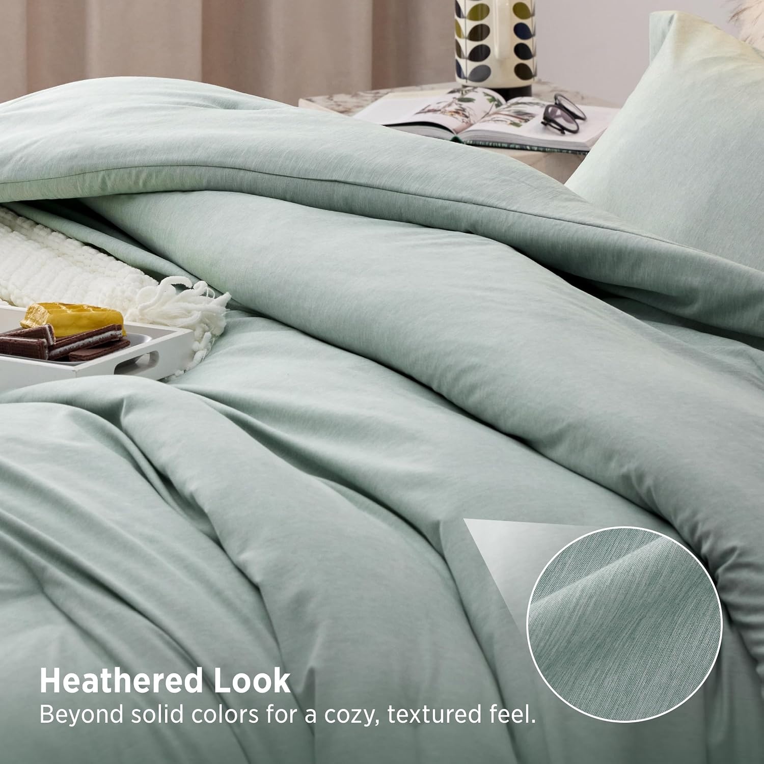 image:imageBedsure Grey Queen Comforter Set Soft Cationic Dyed Bedding Set 3 Pcs Breathable Comfortable for All Season SkinFriendly Melange Home Decor Gift Bed Set Cozy for Bedroom OEKO Modern02 Mint Green Melange
